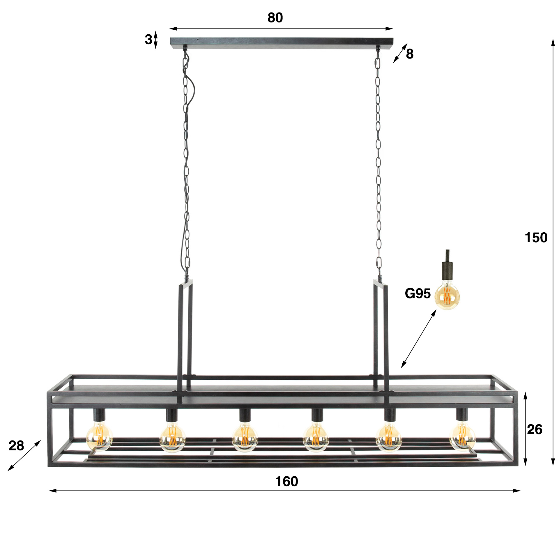 Lampe suspendue 6L decor / Charbon