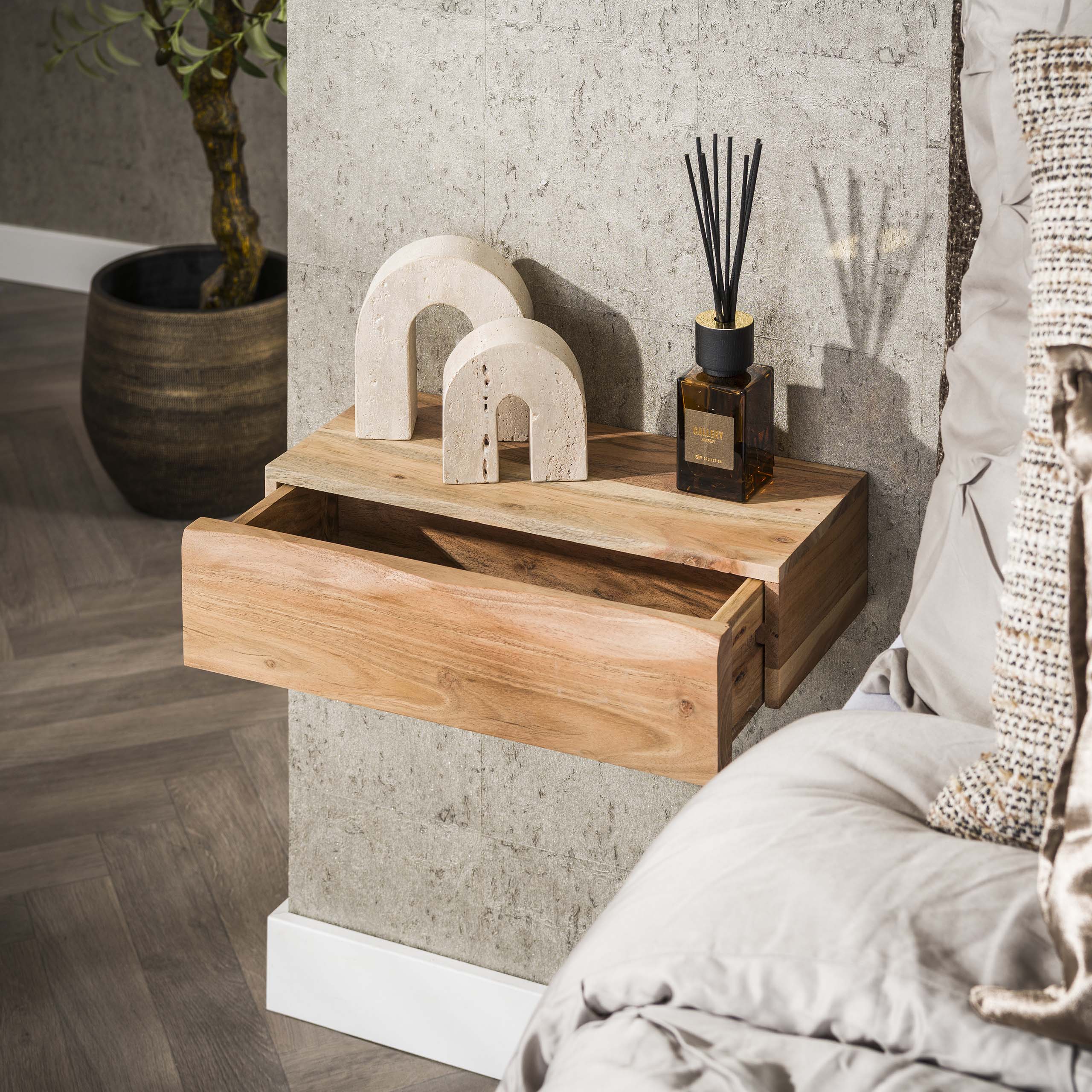 Table de chevet Tree L 1 tiroir - lot de 2 - Acacia massif
