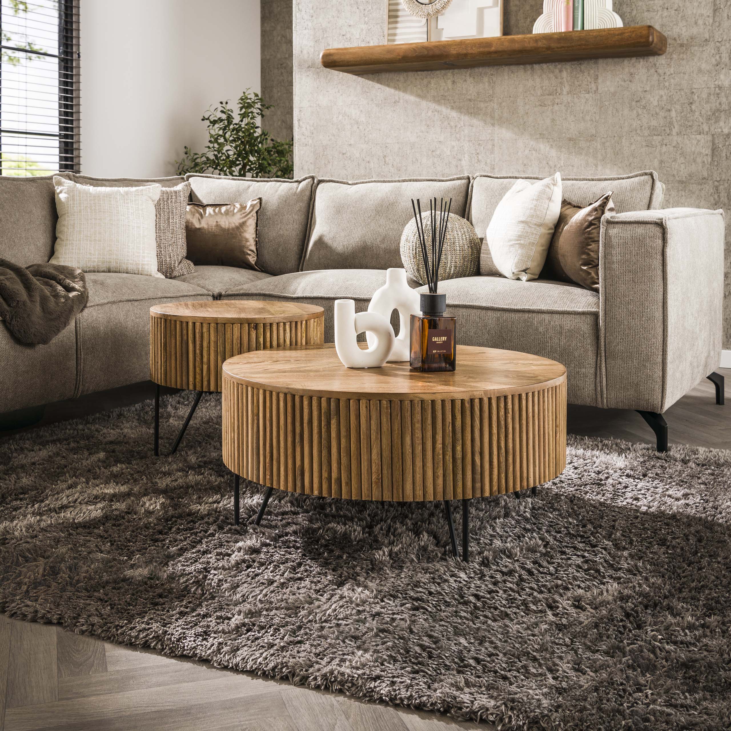 Ensemble table basse/2 vagues rondes / Couleur sable mangue massif