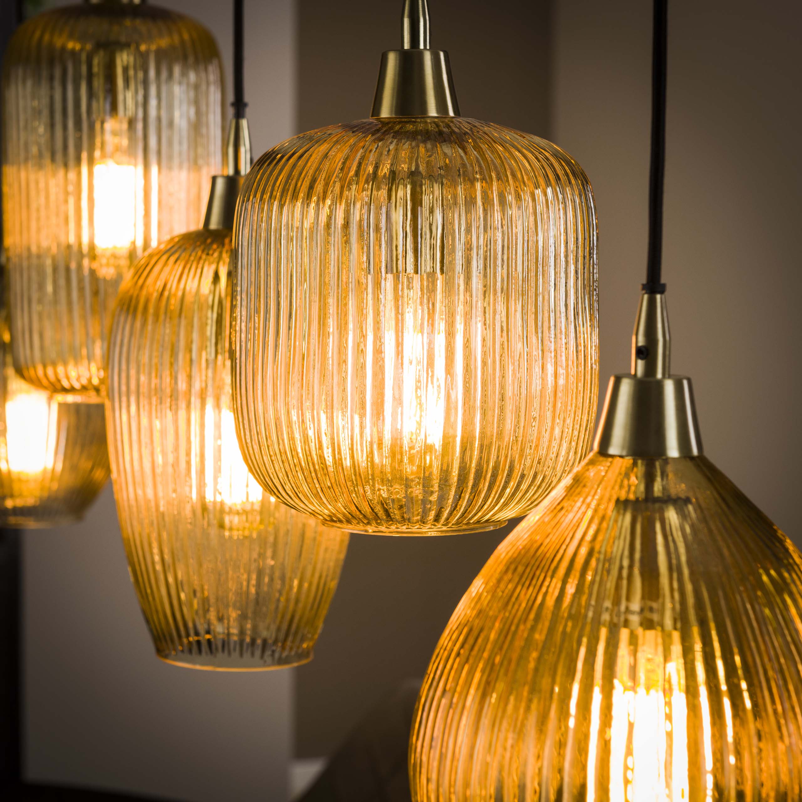 Lampe à suspension Stripe 5 lumières - verre ambré