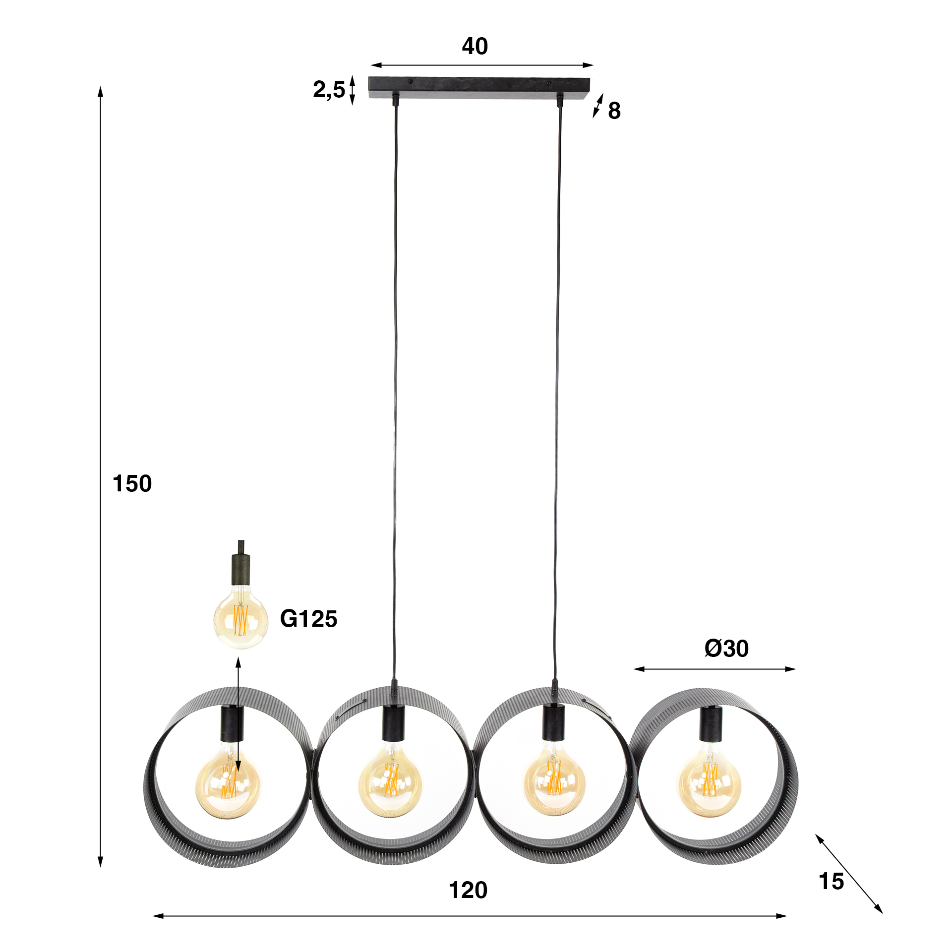 Lampe suspendue Ring mesh 4 lumières - Charbon