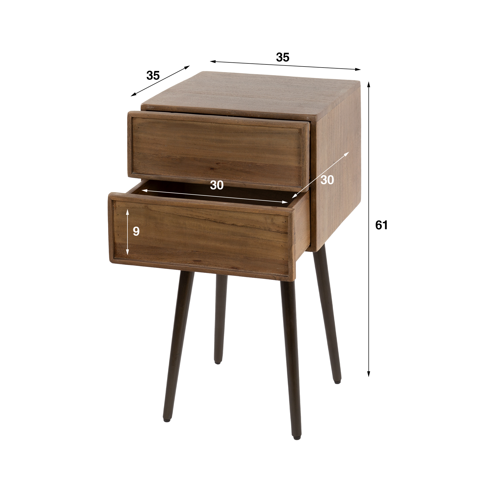 Table de Chevet Structure 2 tiroirs - Acacia massif Marron