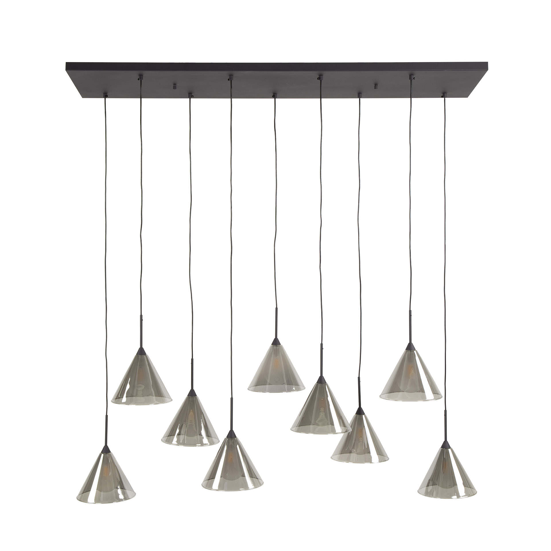 Lampe suspendue 5+4 abat-jour conique en verre (G9) / Verre gris fumé