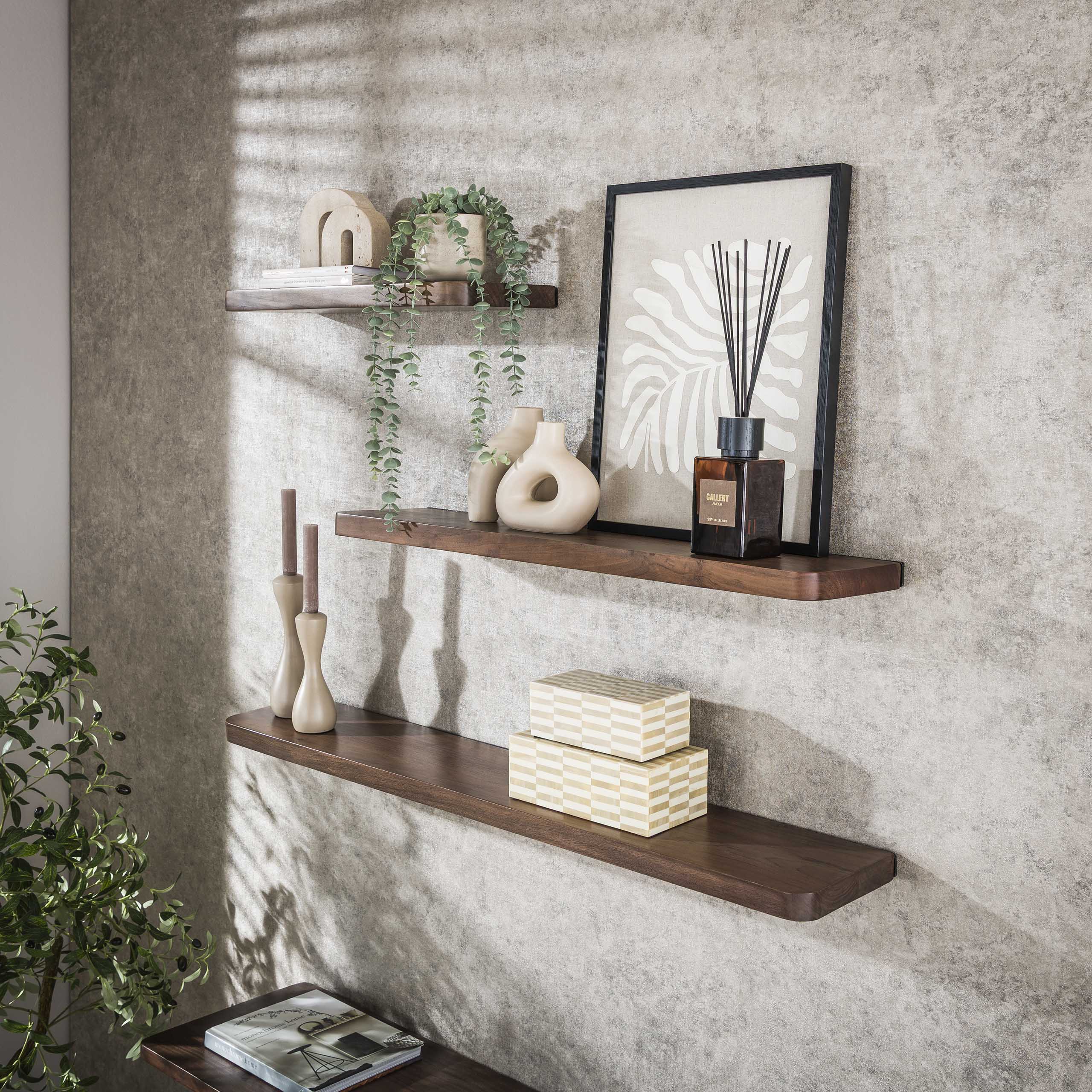 Etagère murale Carve 90 cm - Acacia massif marron