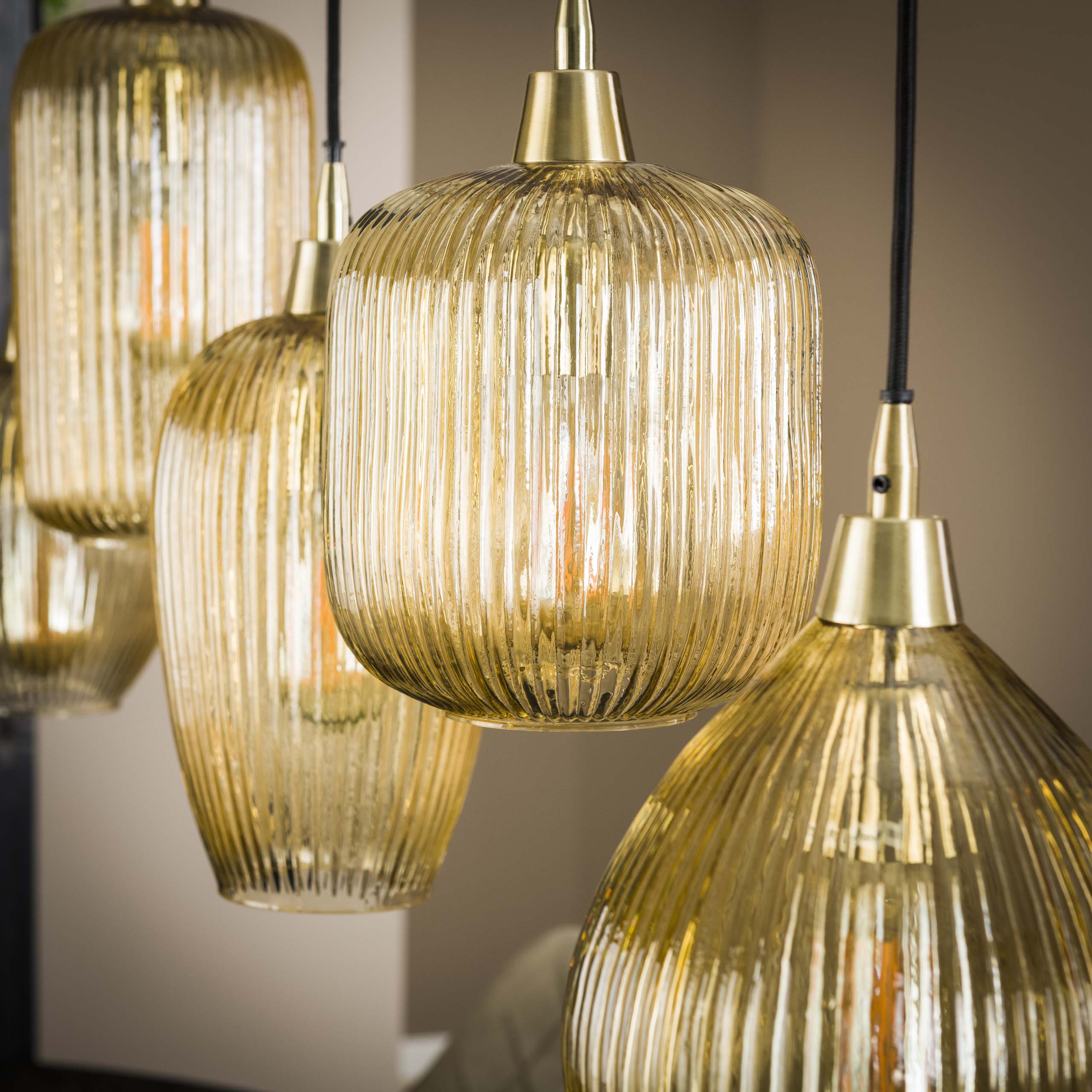 Lampe à suspension Stripe 5 lumières - verre ambré