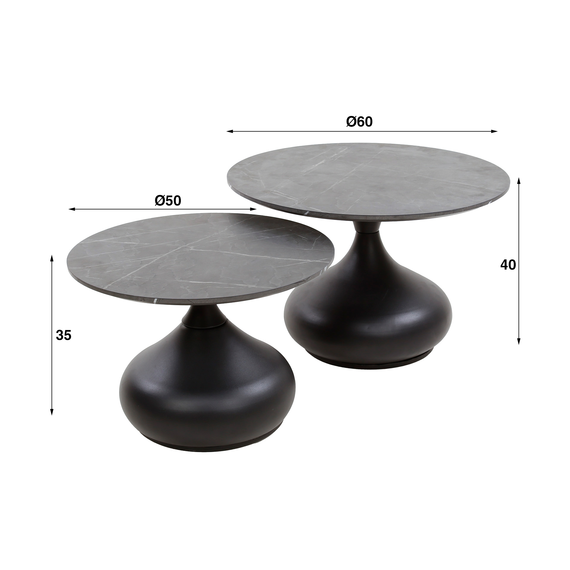 Ensemble table basse/2 formes goutte / 3D noir marron