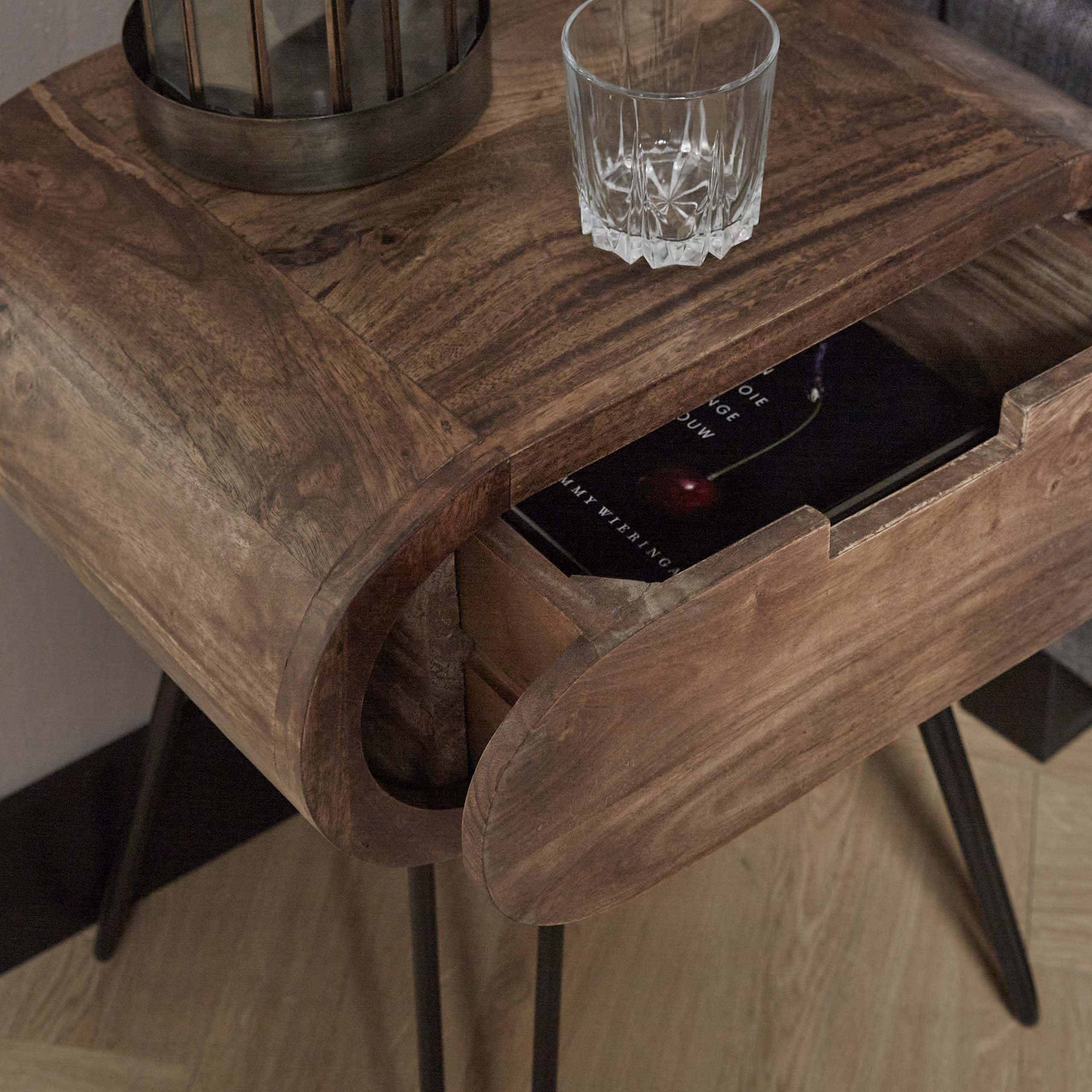 Table de chevet tonneau 1L / Manguier massif coloris sable