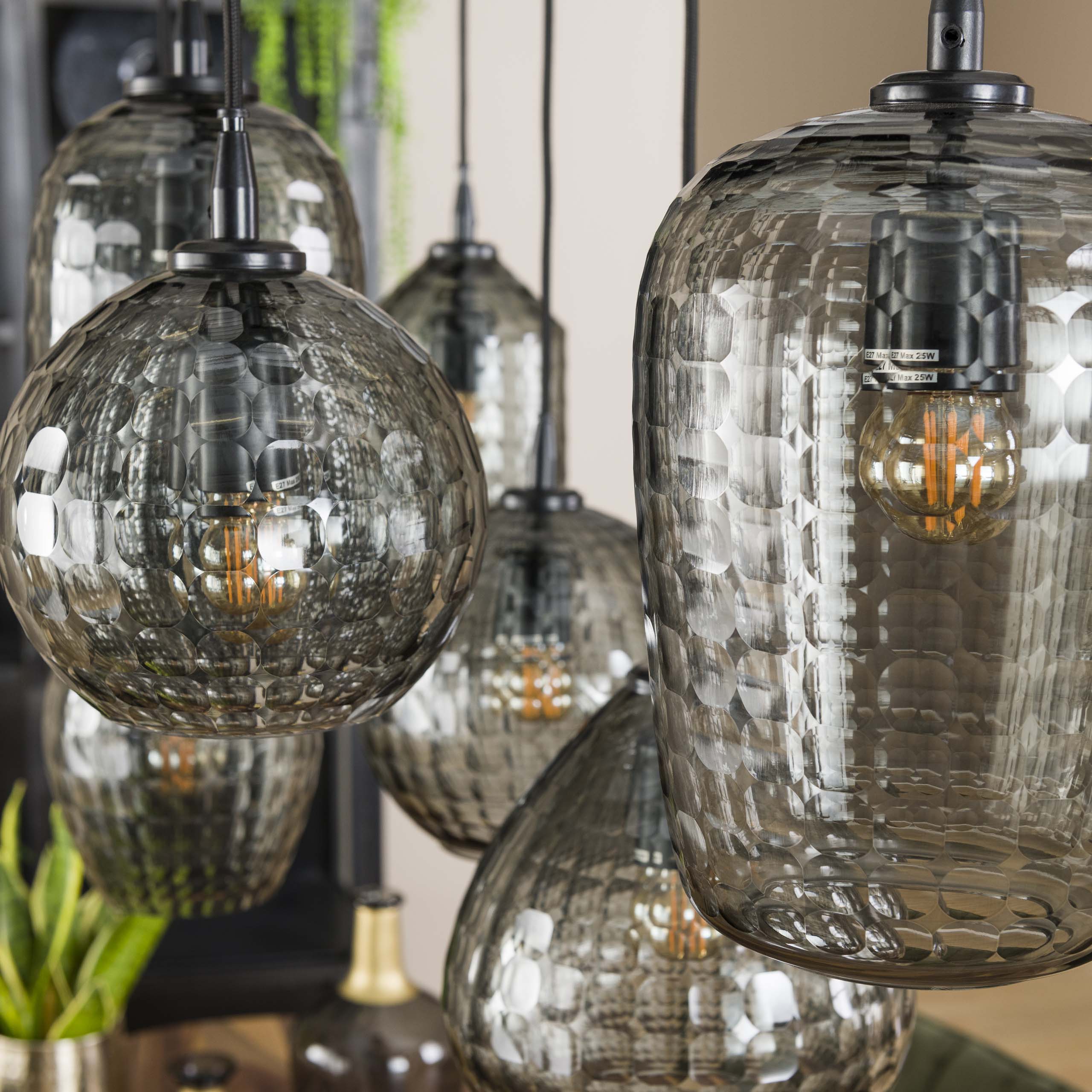 Lampe suspendue Hexagon 4+3 lumières - Verre gris fumé