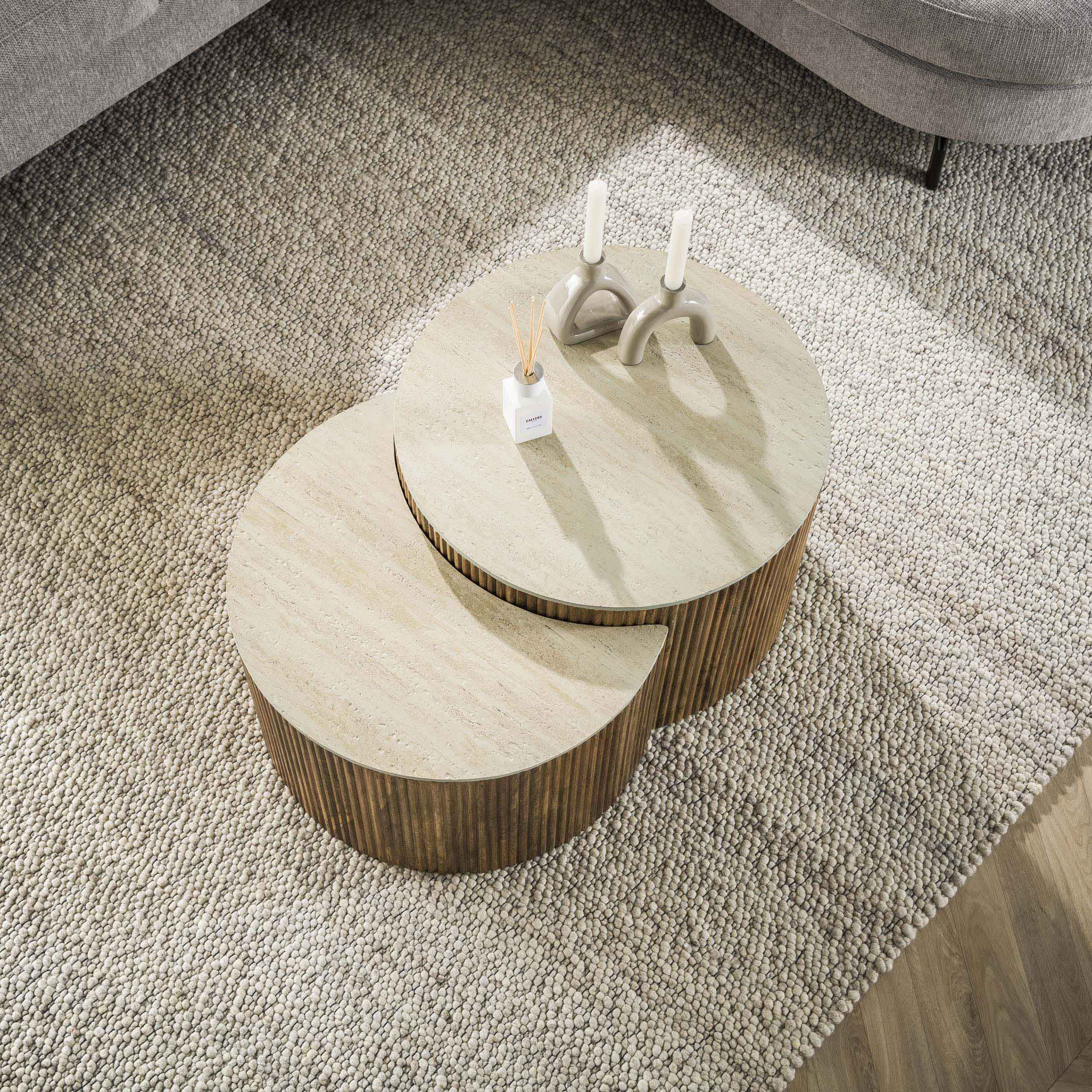 Table basse Nuovo demi-ronde - Lot de 2 - Manguier massif sable