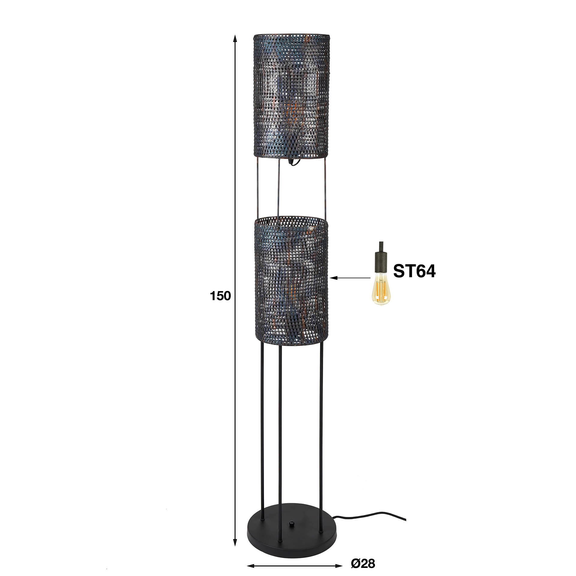 Lampadaire 2L Cylindre Mesh