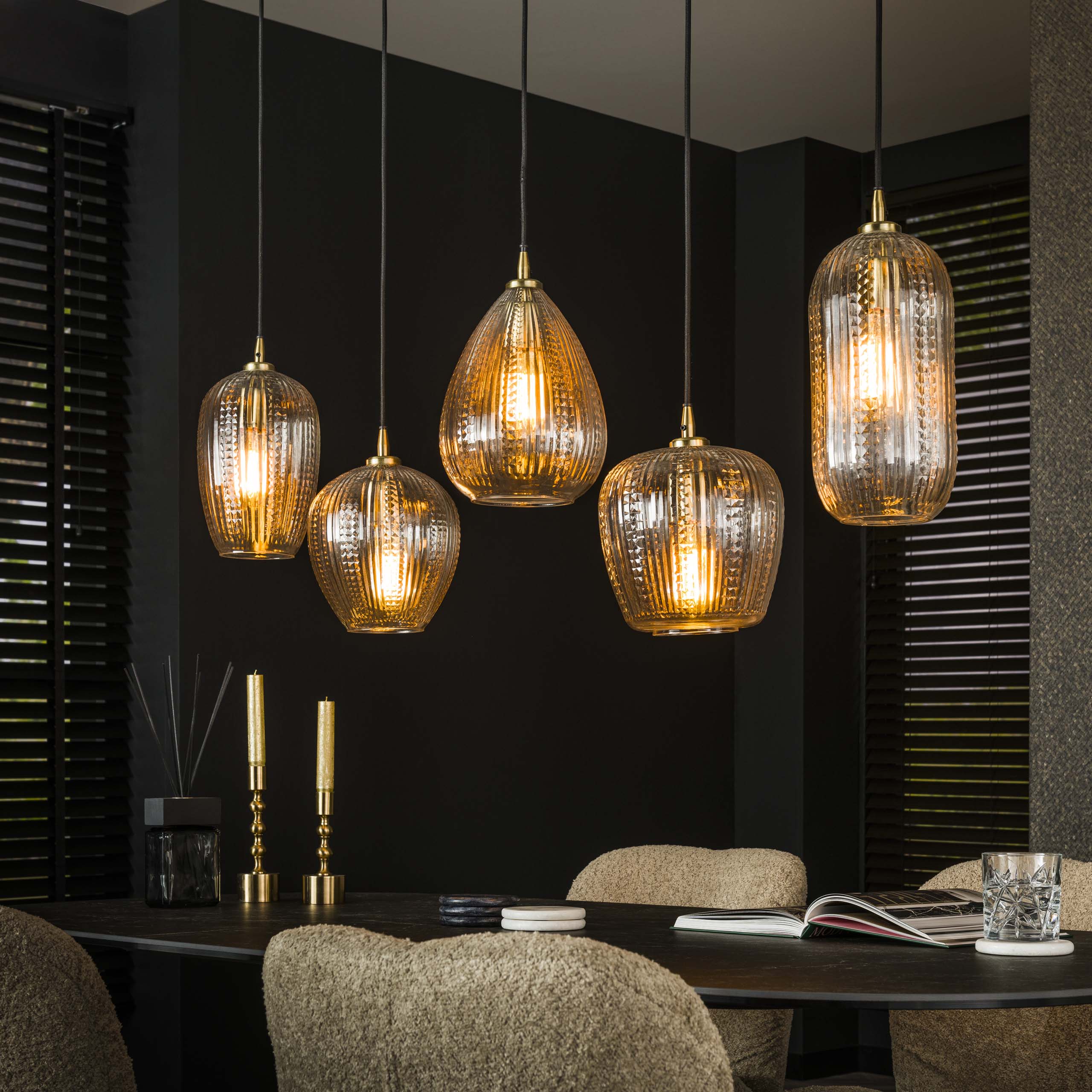 Lampe suspendue 5L mélange de grains de diamant / Verre diamant