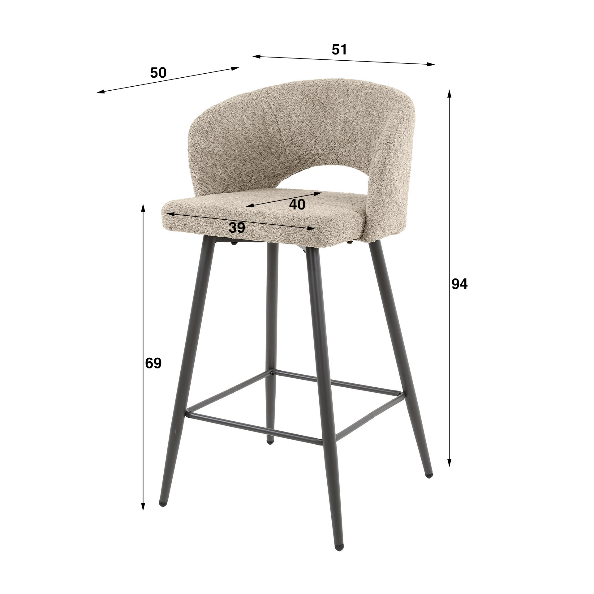Chaise de bar Salon - lot de 2 - Sable bouclé