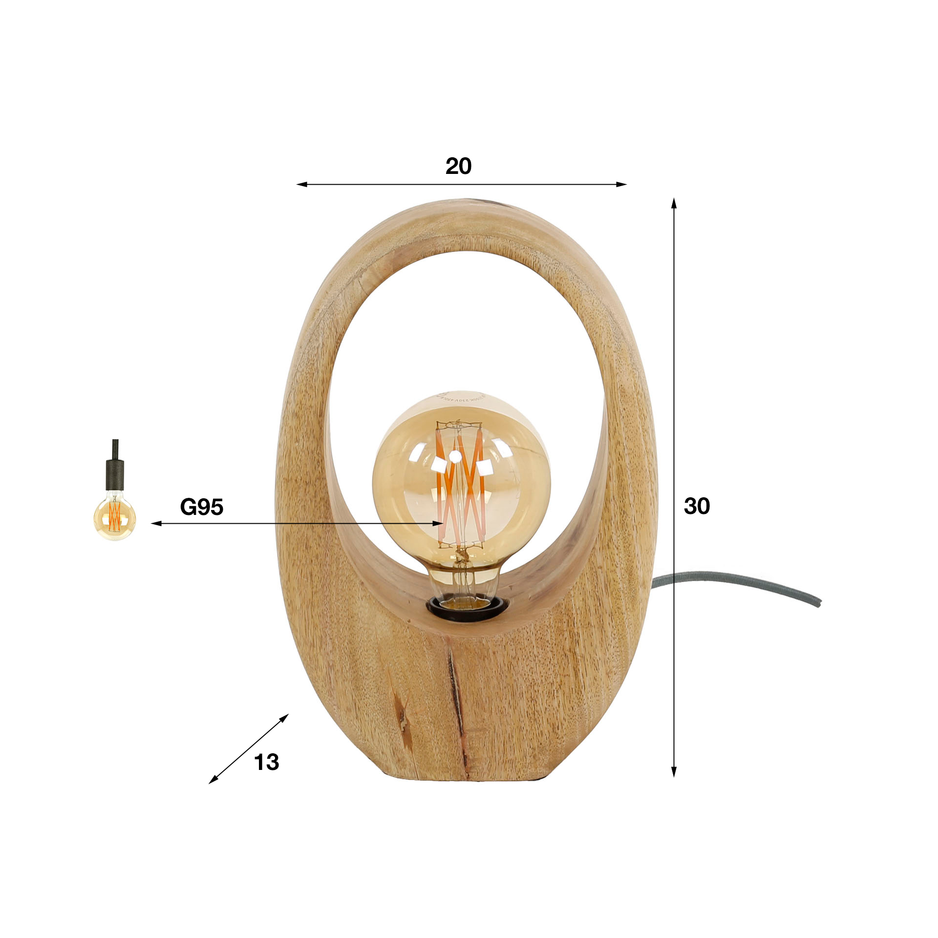 Lampe de table 1L Arch bois / Manguier massif naturel