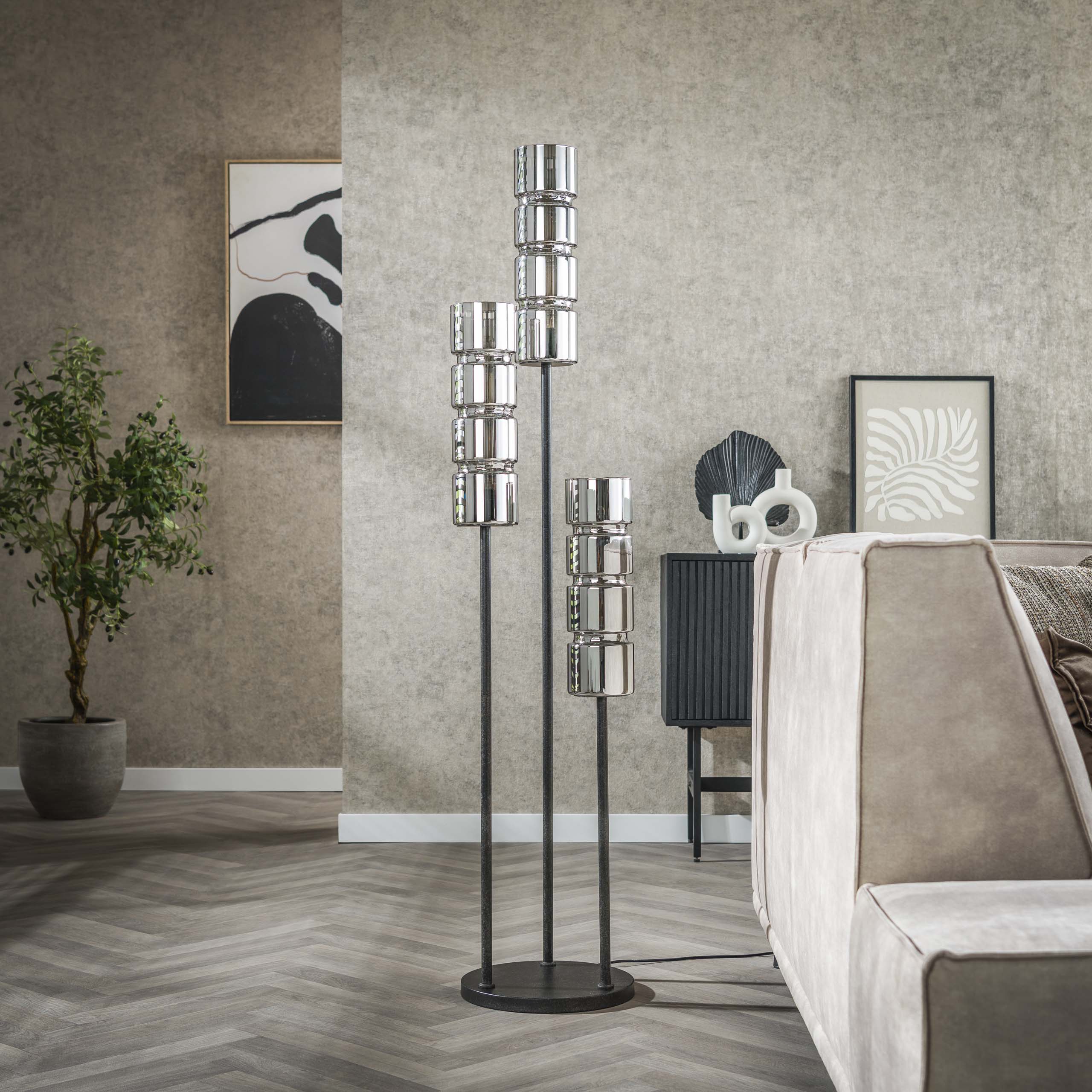 Lampadaire 3L cylindre étagé verre / Noir Artic