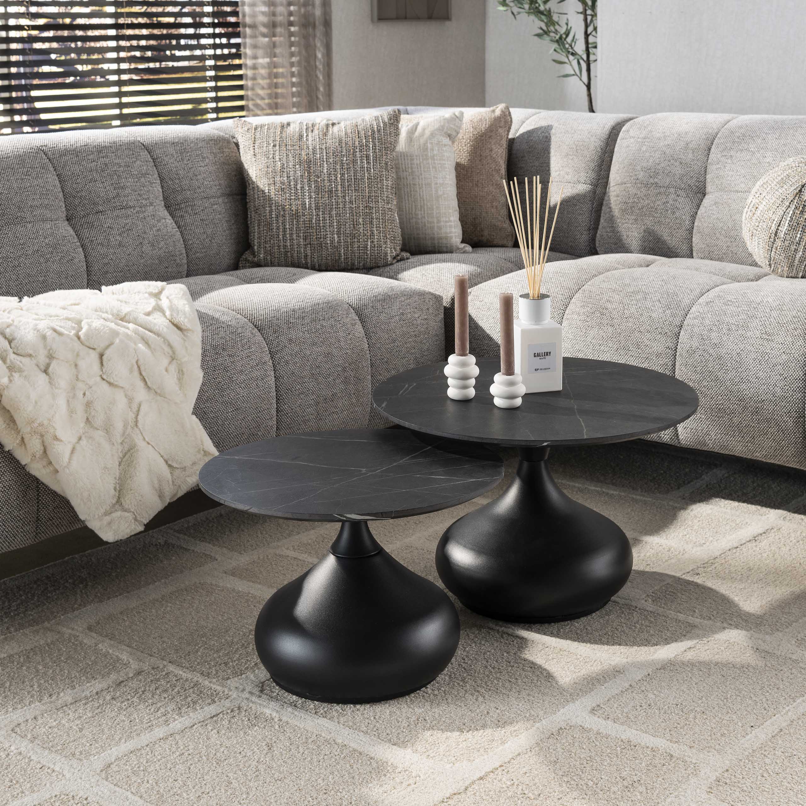 Ensemble table basse/2 formes goutte / 3D noir marron
