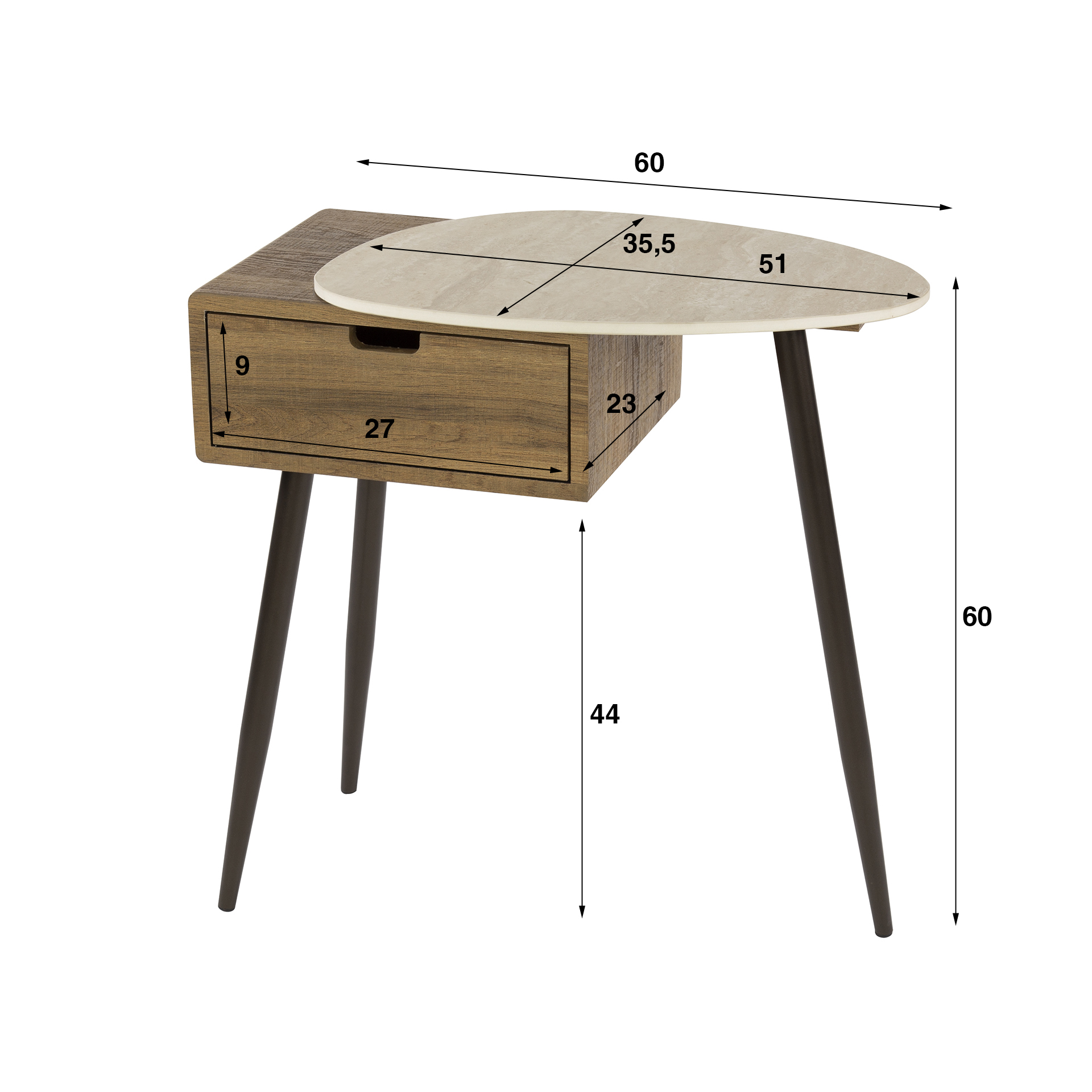 Table de chevet Travino 1 tiroir droit - Céramique travertin