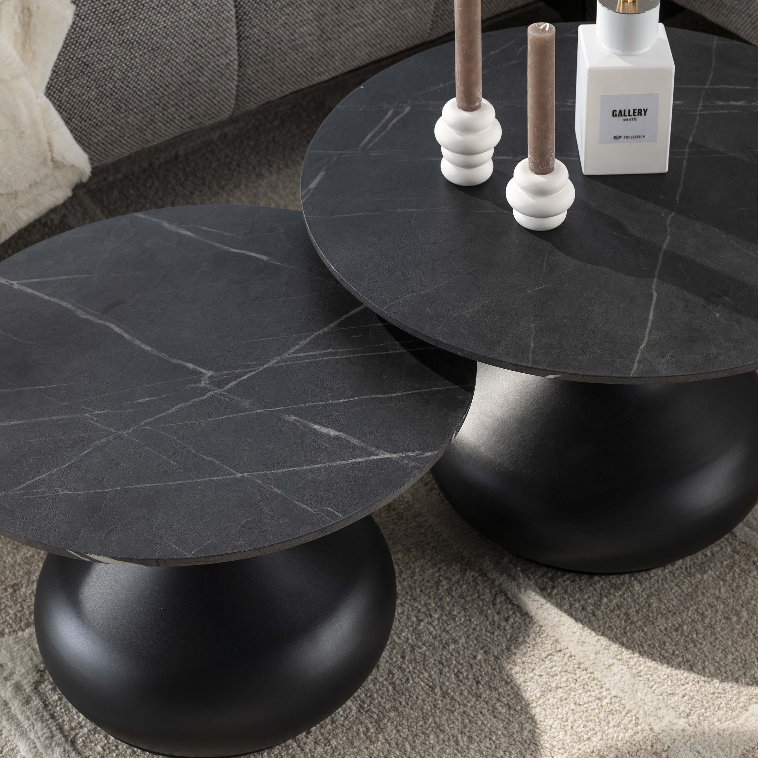 Ensemble table basse/2 formes goutte / 3D noir marron