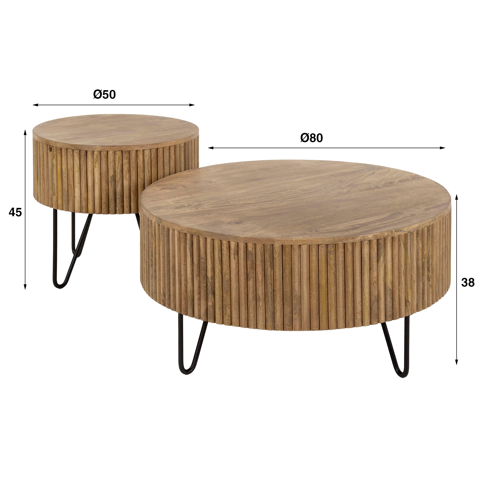 Ensemble table basse/2 vagues rondes / Couleur sable mangue massif