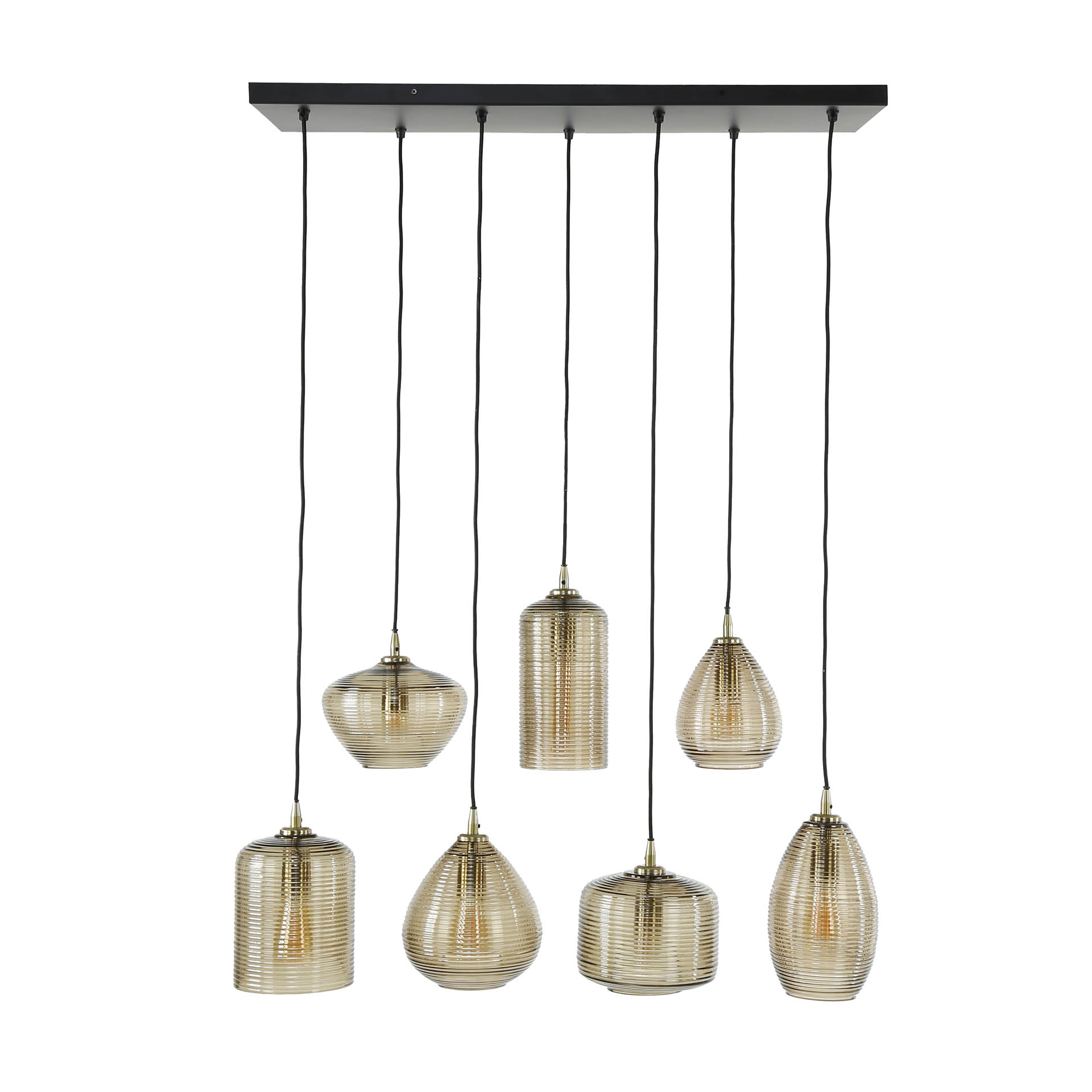 Lampe à suspension 4+3 bandes en verre horizontales / Verre ambré