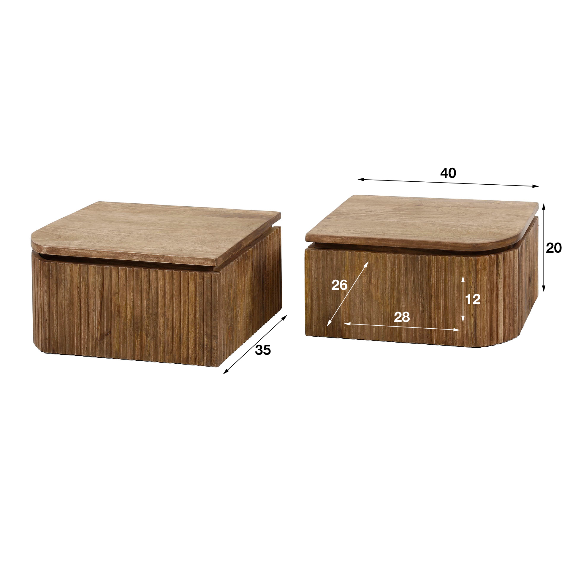 Table de chevet/2 vagues L+R arrondies / Couleur sable manguier massif