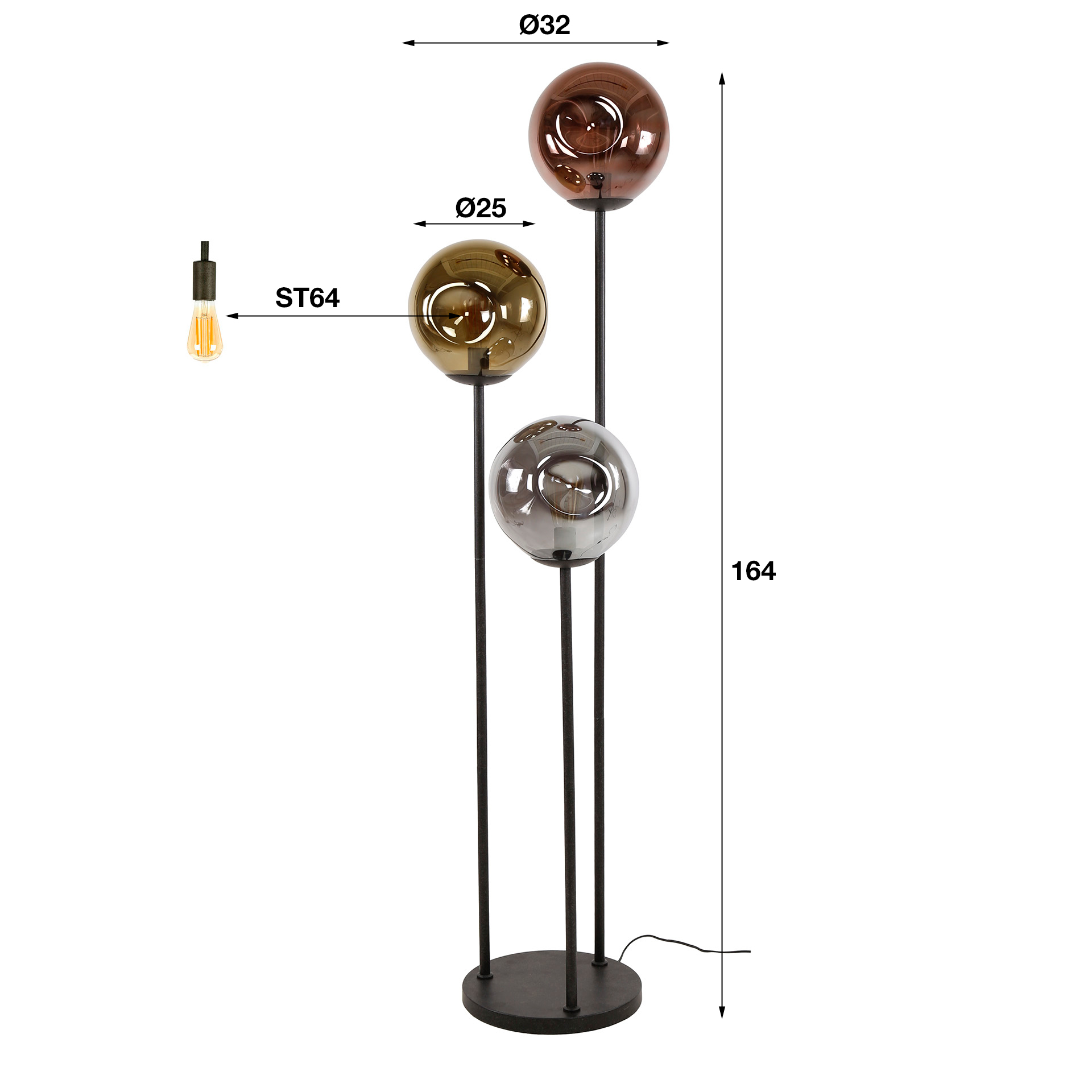 Lampadaire Stellar à gradins 3 lumières - Noir arctique