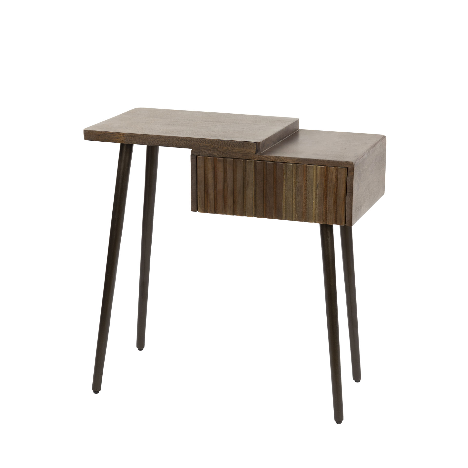 Table de chevet Carve 1 tiroir à gauche - Acacia massif marron