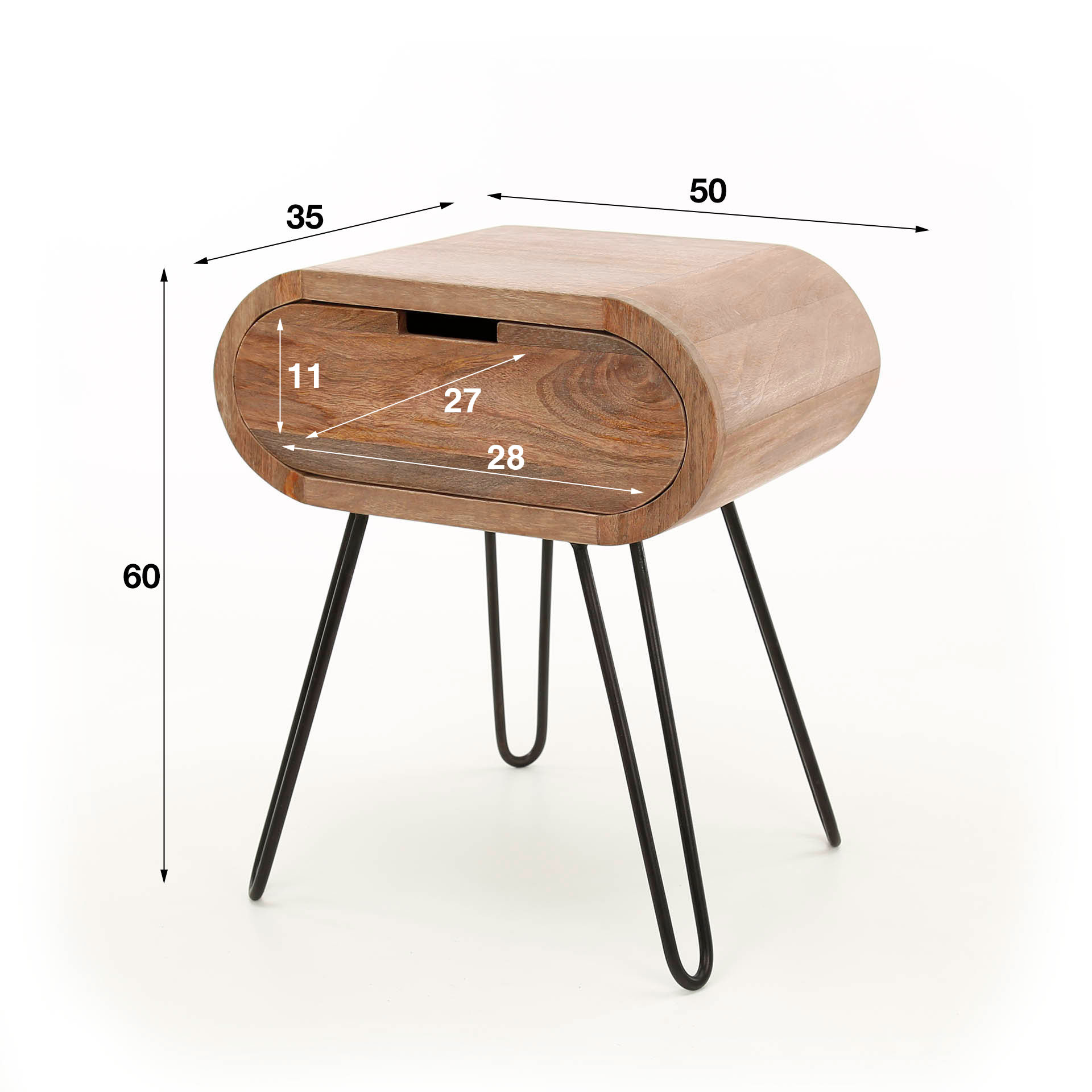 Table de chevet tonneau 1L / Manguier massif coloris sable