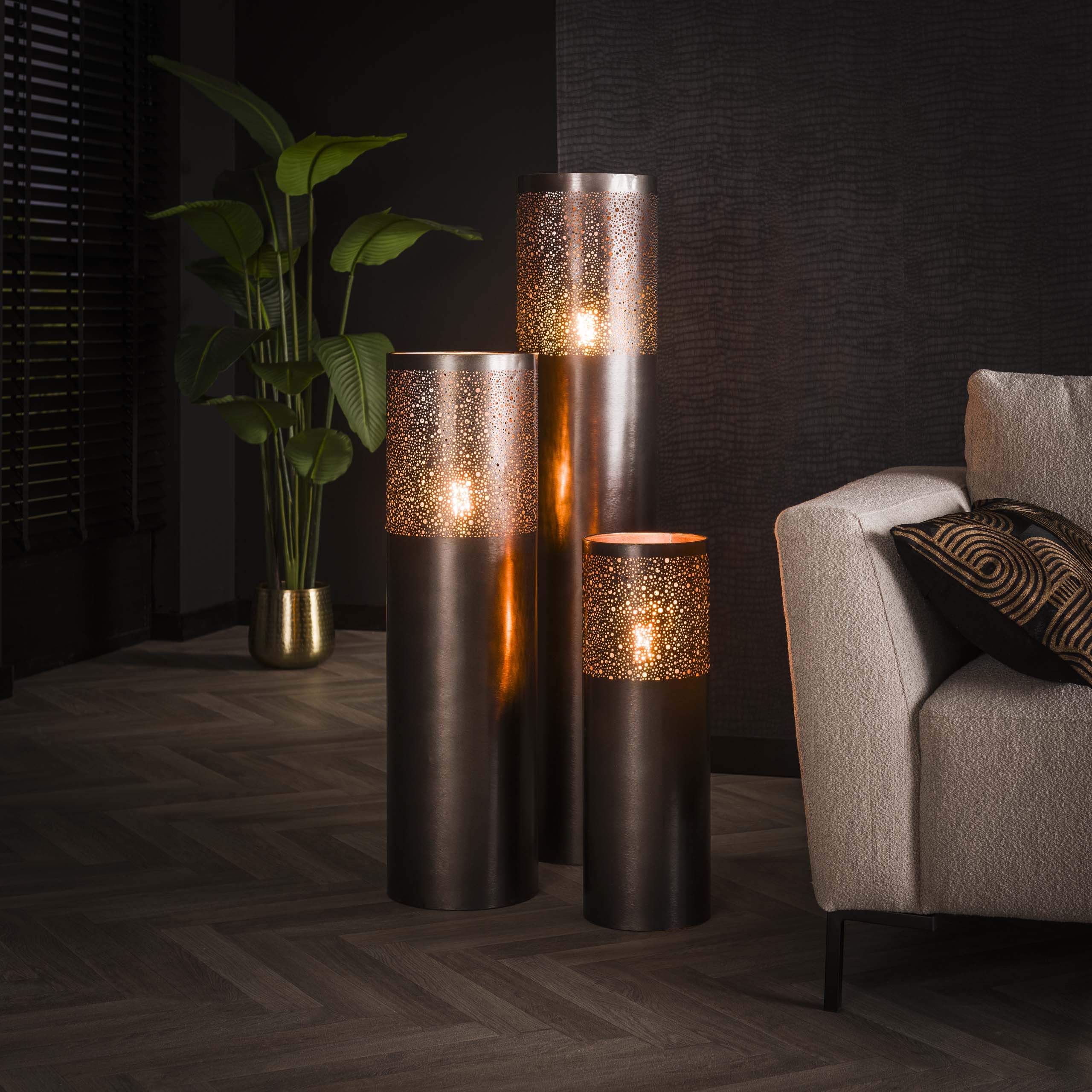 Lampadaire Cylindre Glow 1 lumière 60 cm - Nickel noir