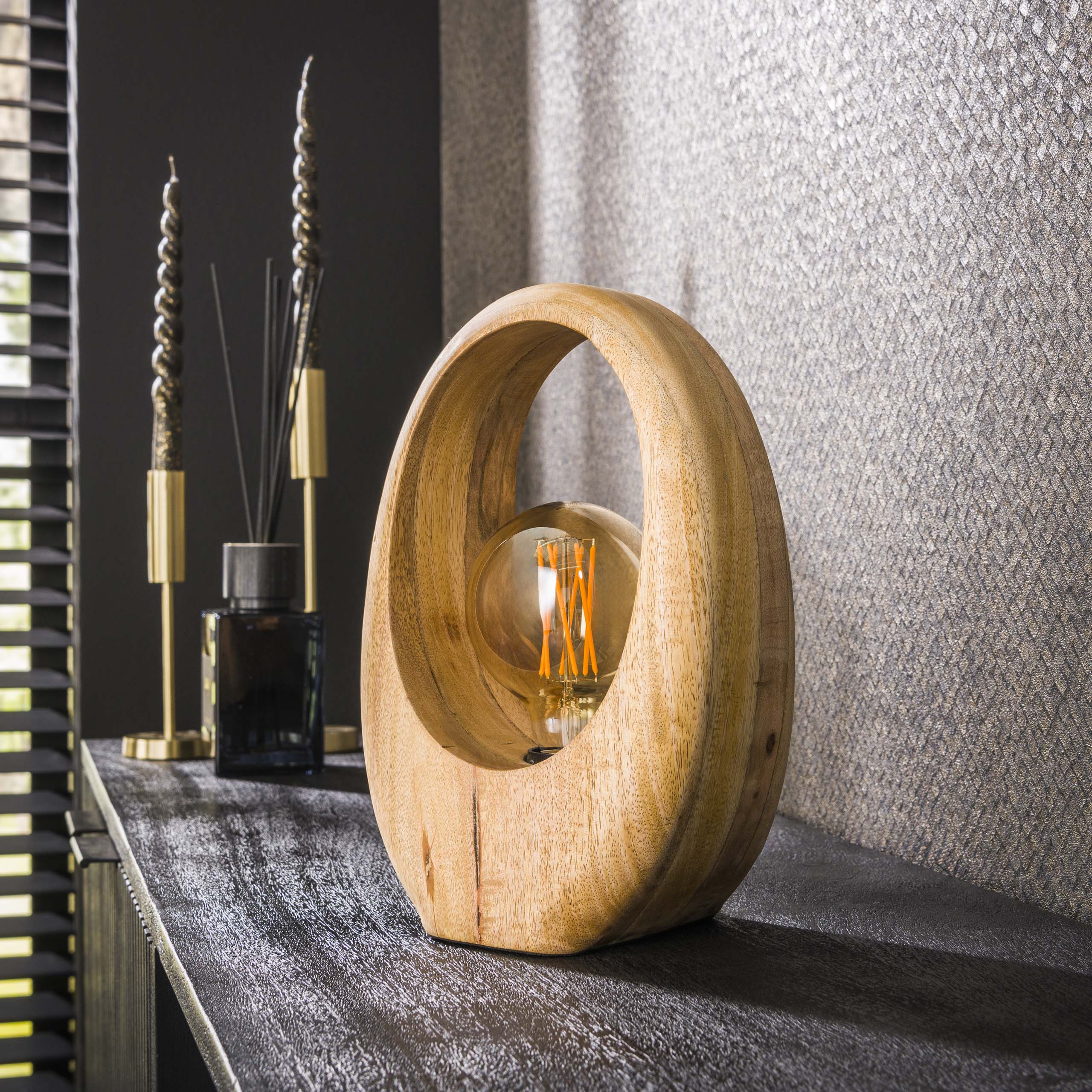 Lampe de table 1L Arch bois / Manguier massif naturel