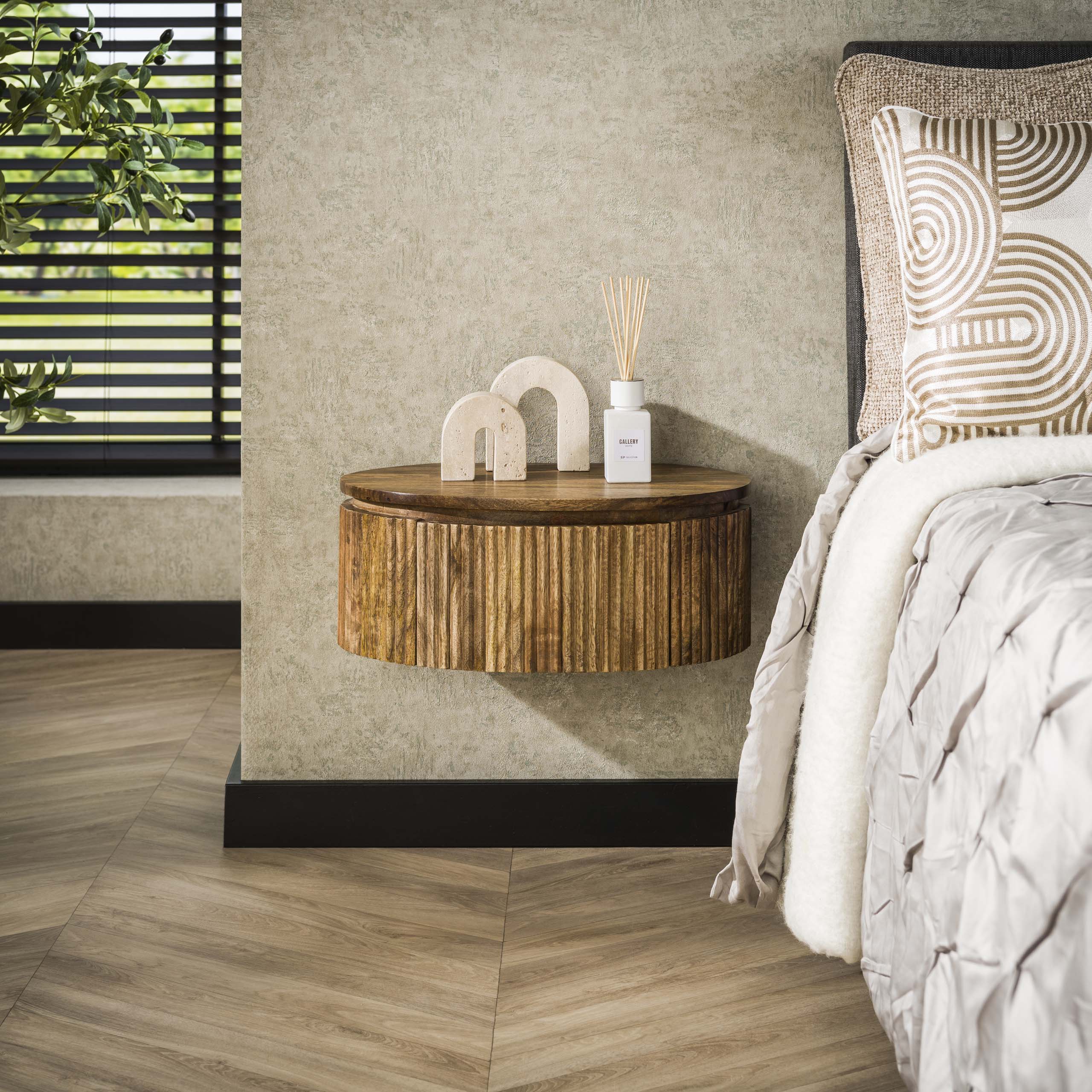 Table de chevet Wave ronde - Manguier massif sable