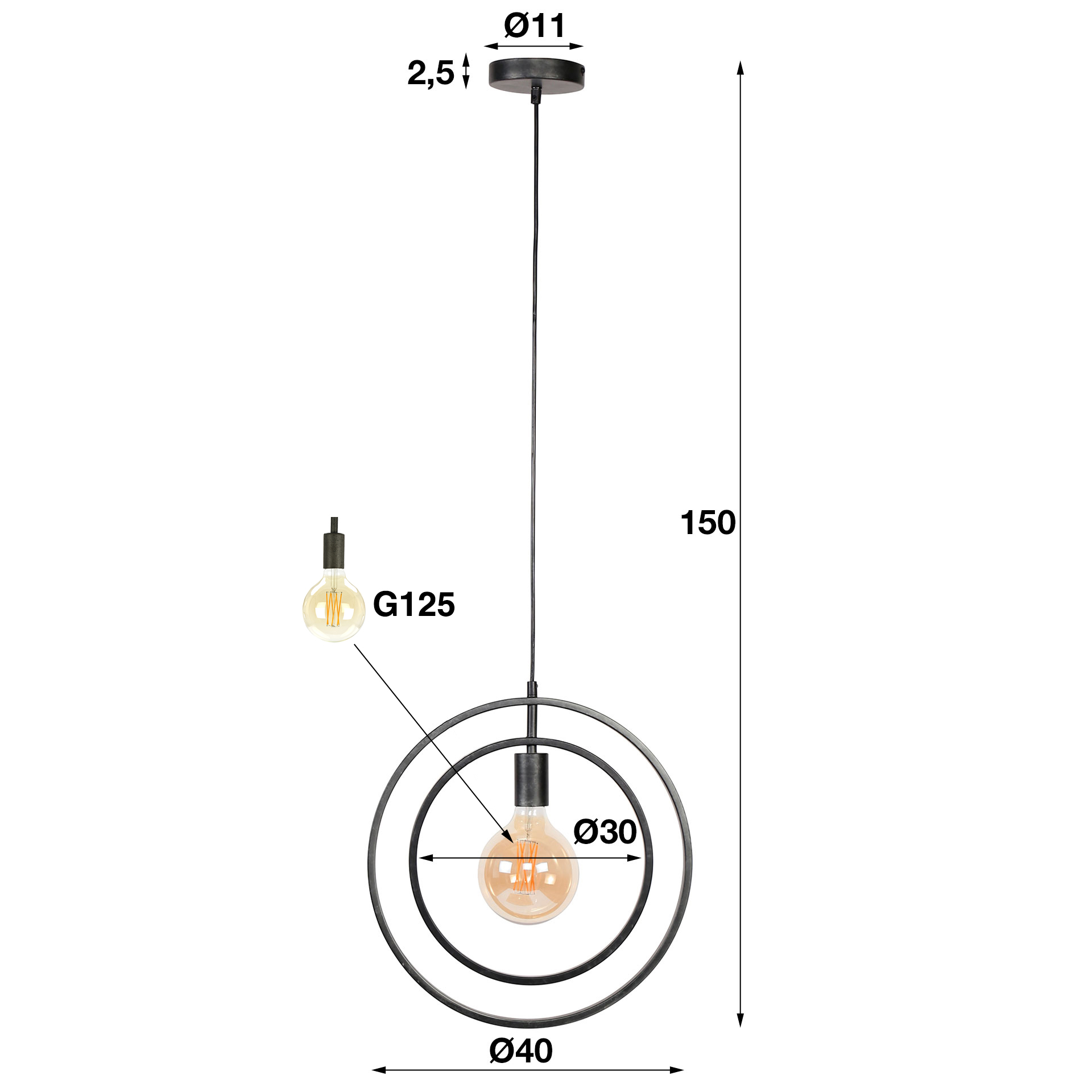 Lampe suspendue Turn Around 1 lumière - Charbon