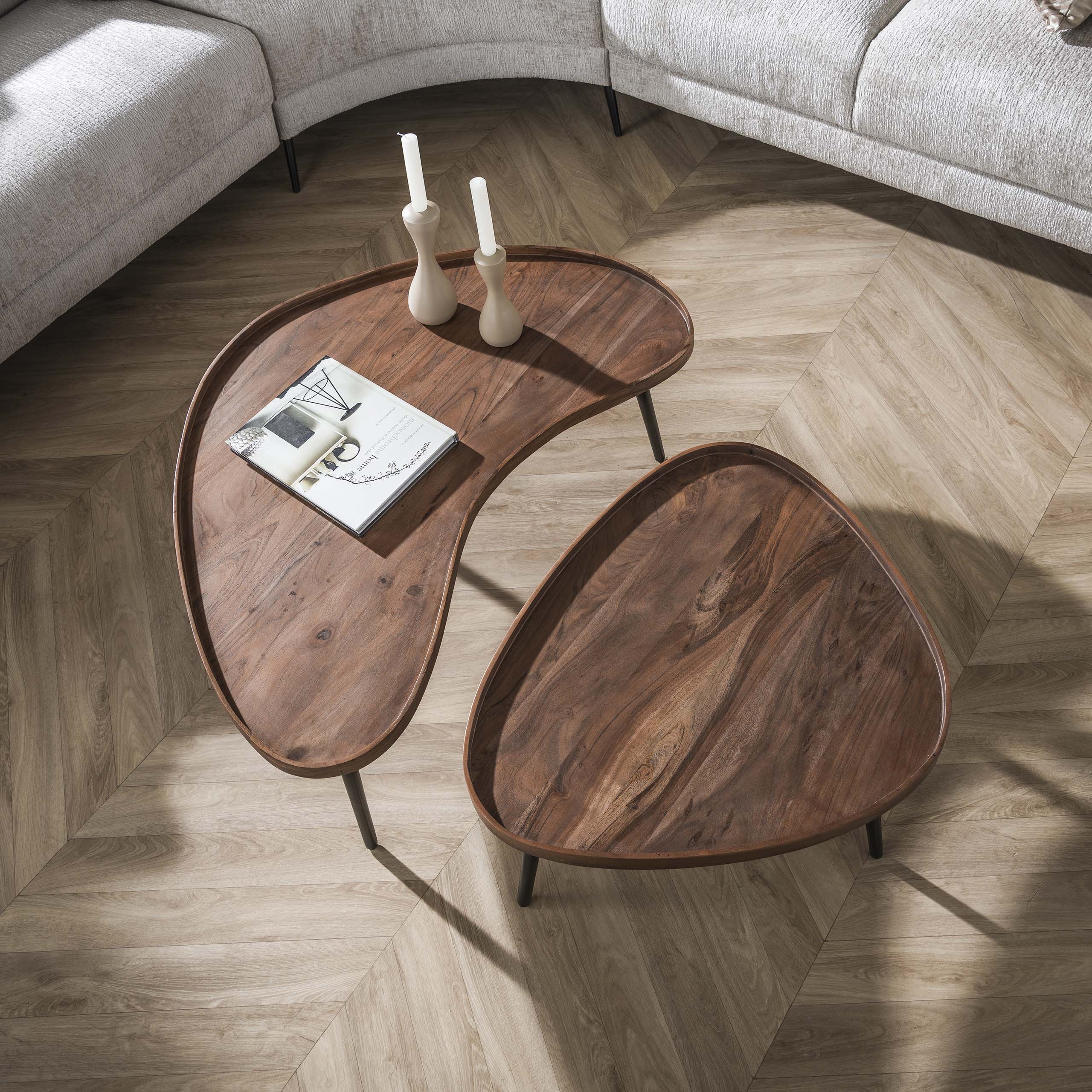 Table basse Carve bio - lot de 2 - marron acacia