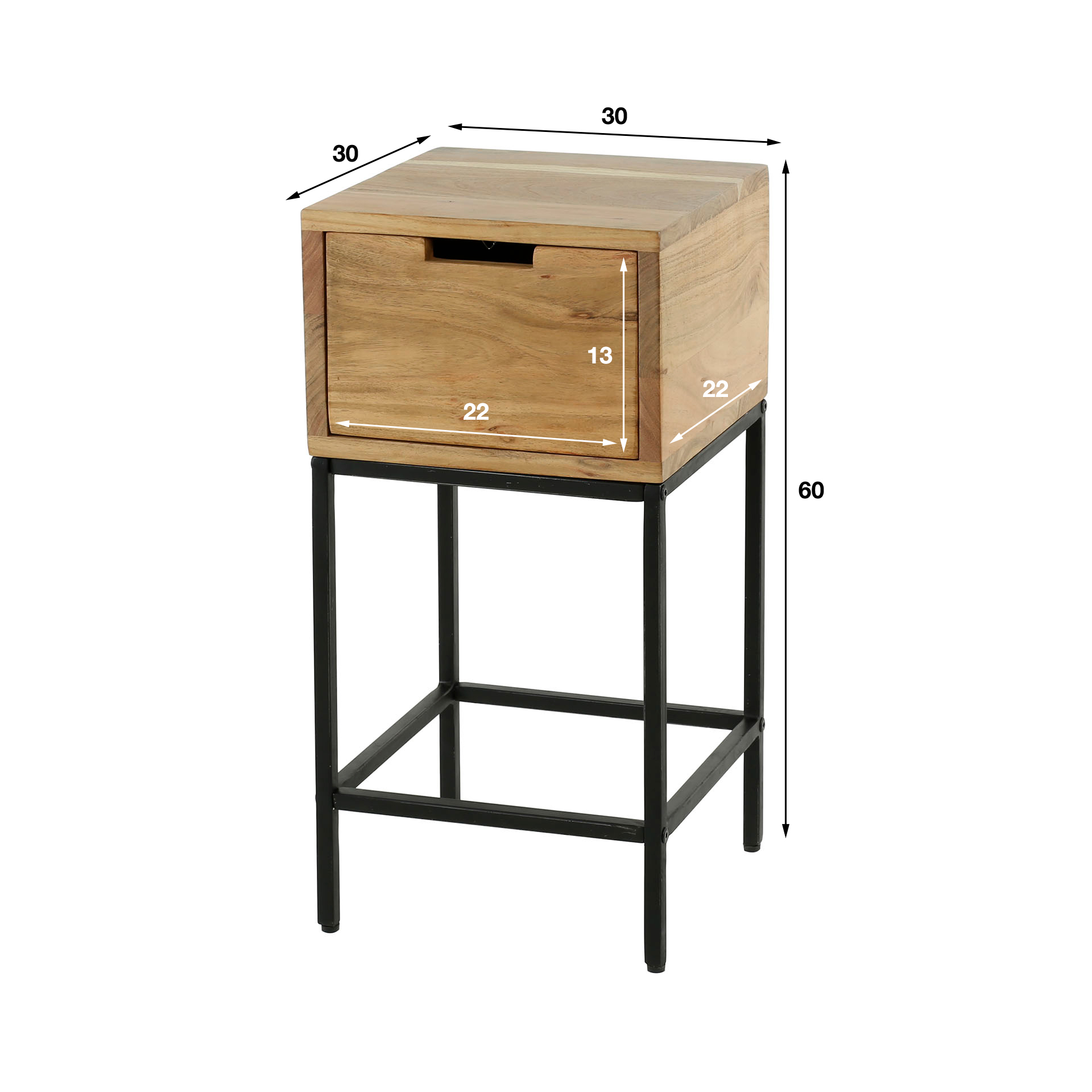 Table de chevet Flat XS 1 tiroir - Acacia massif