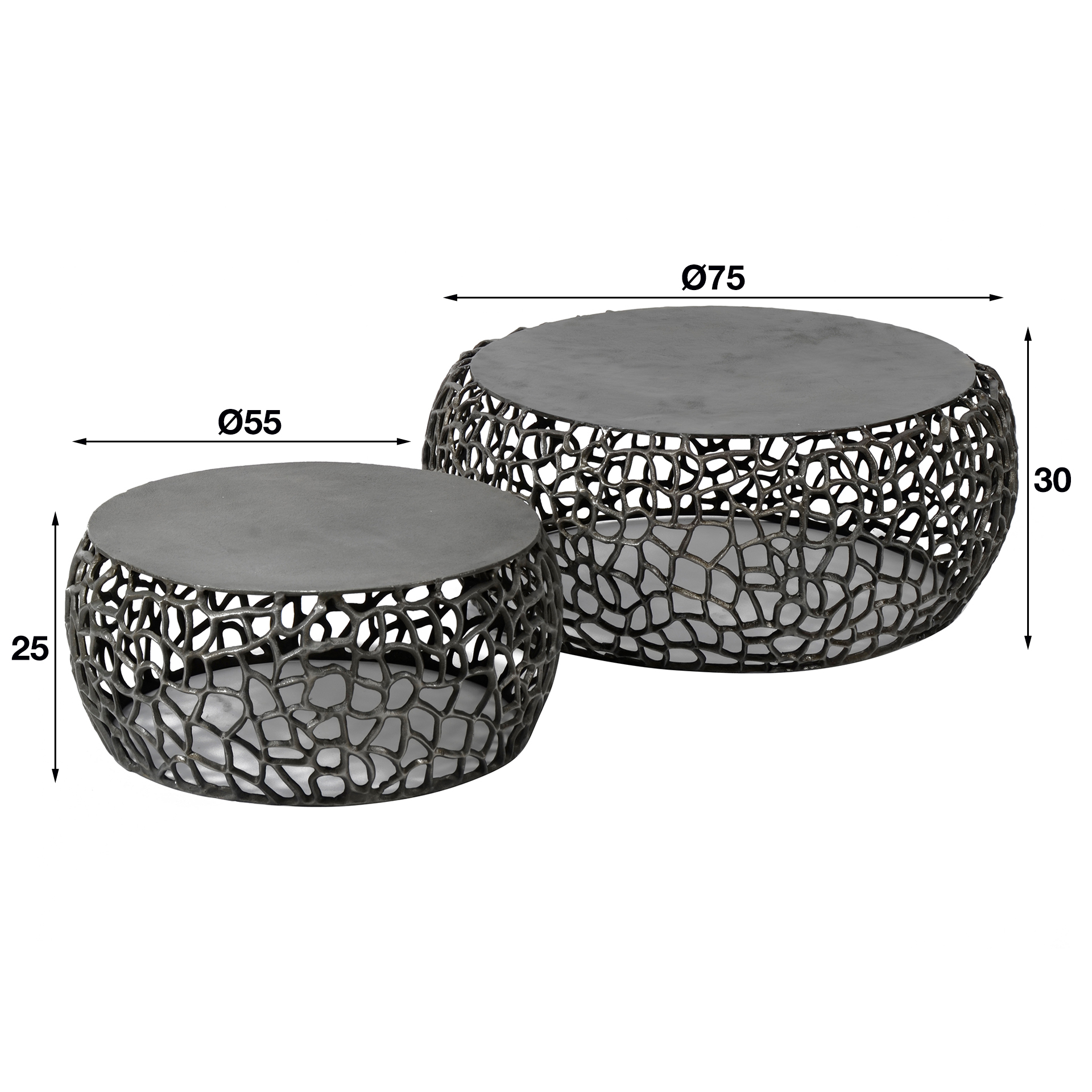Ensemble de tables basses/2 labyrinthes en fonte de sable / Nickel noir