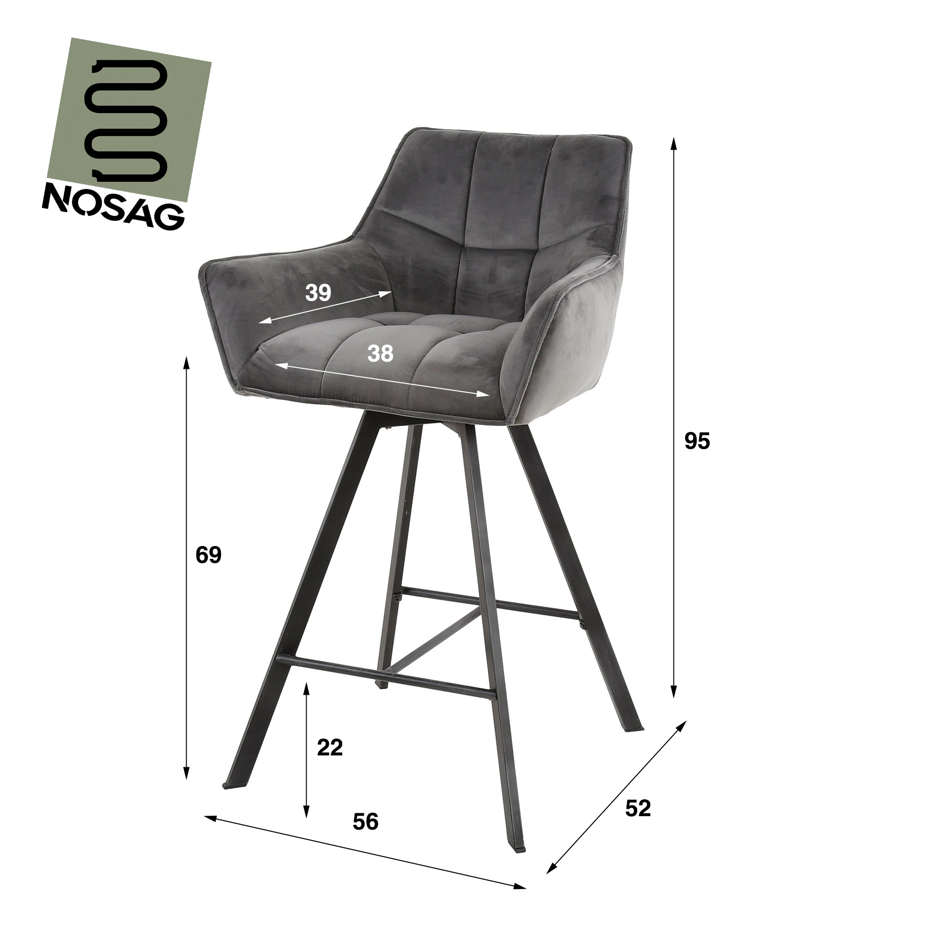 Grille de chaise de bar rotative. VPE2 / Velours anthracite