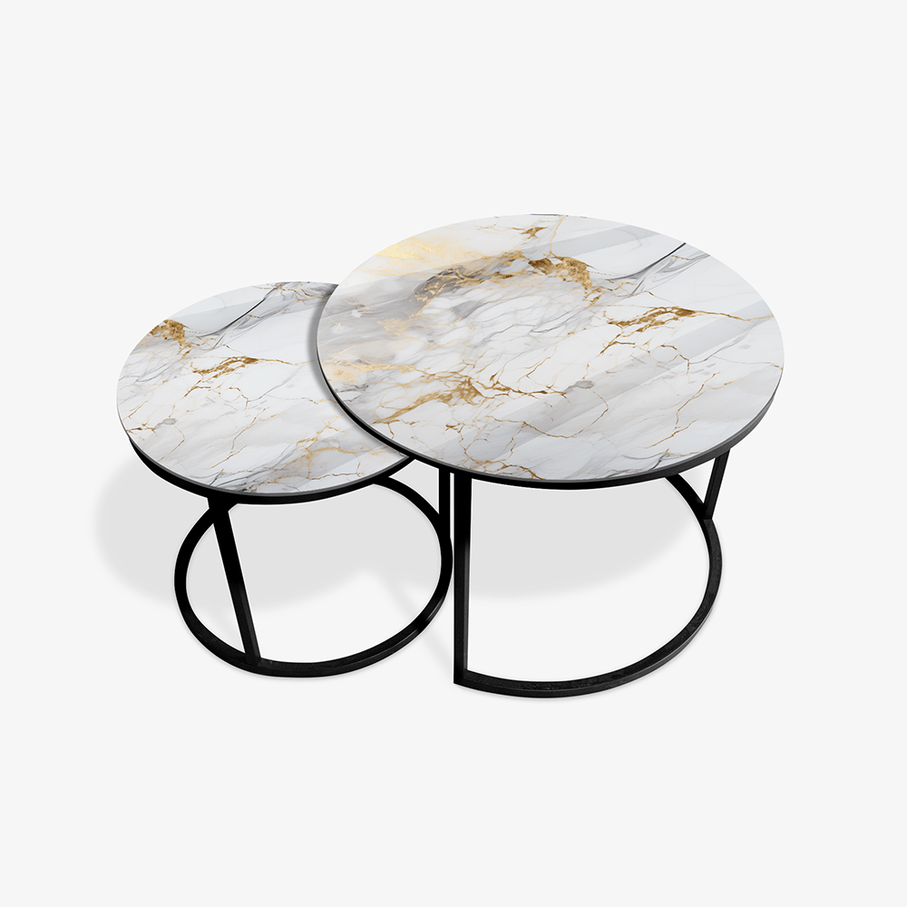 Table basse Noir - Marbre Blanc & Doré