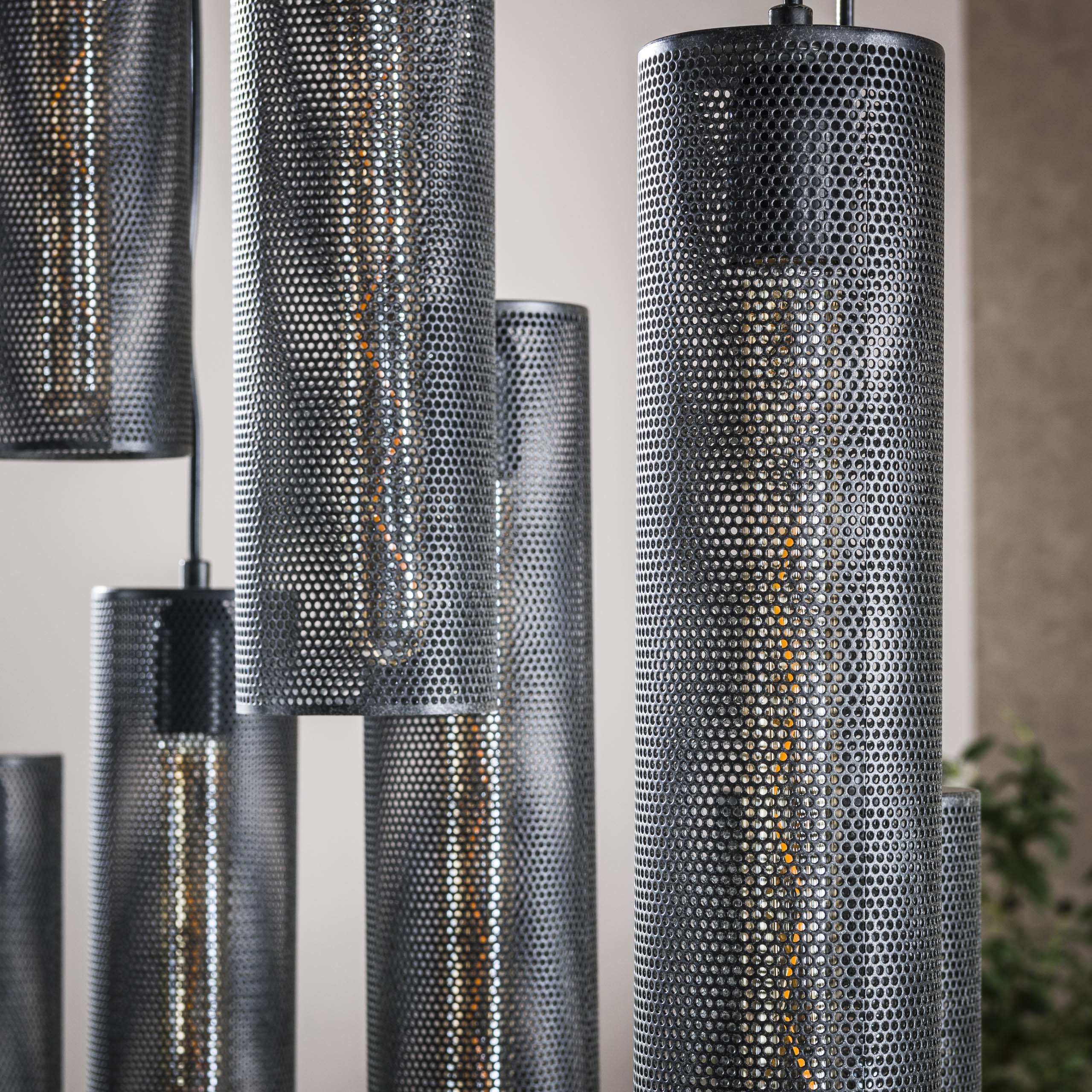 Lampe à suspension 5+4 tubes en maille / Noir Artic