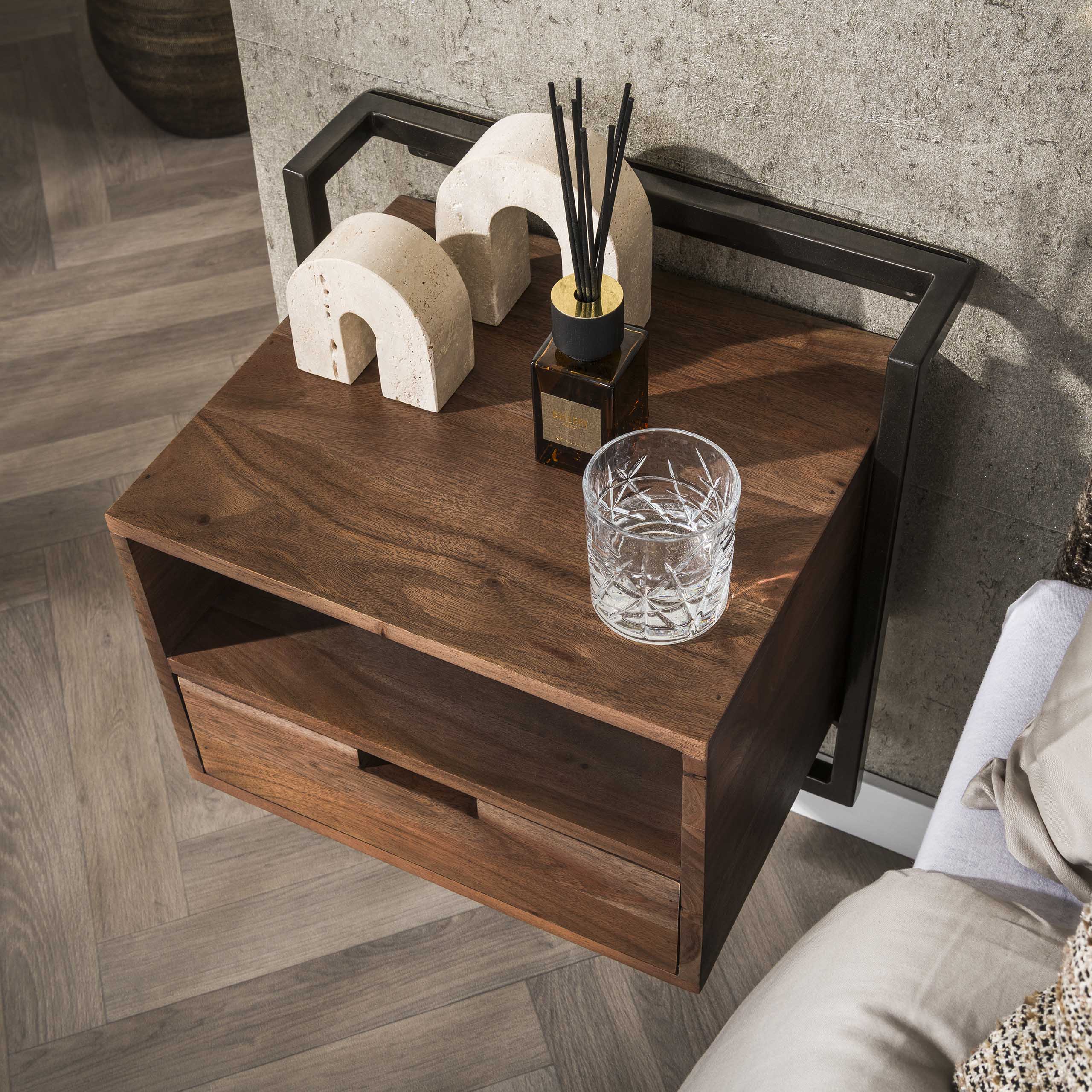 Table de chevet Air Solid 1 tiroir - Acacia massif marron