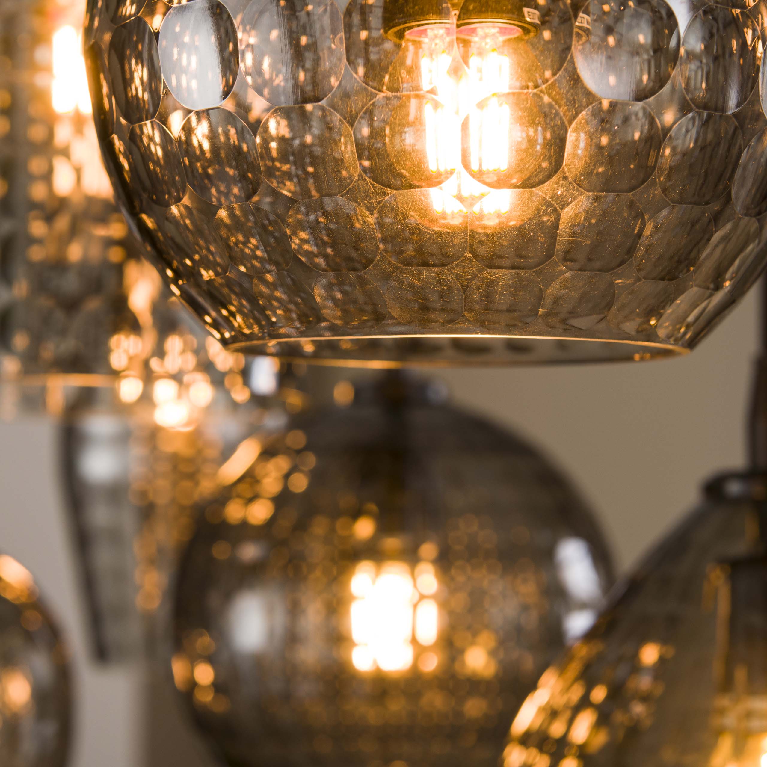Lampe suspendue Hexagon 4+3 lumières - Verre gris fumé