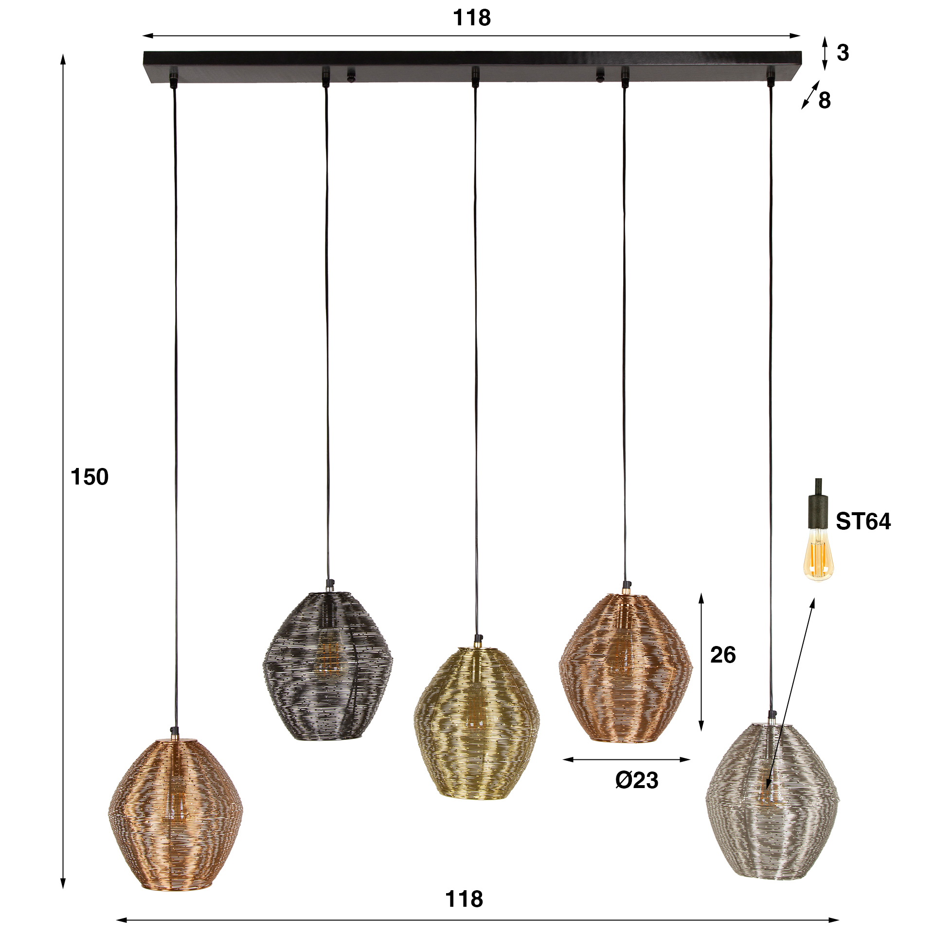 Lampe suspendue 5L web mix / Couleur mix nickel mat