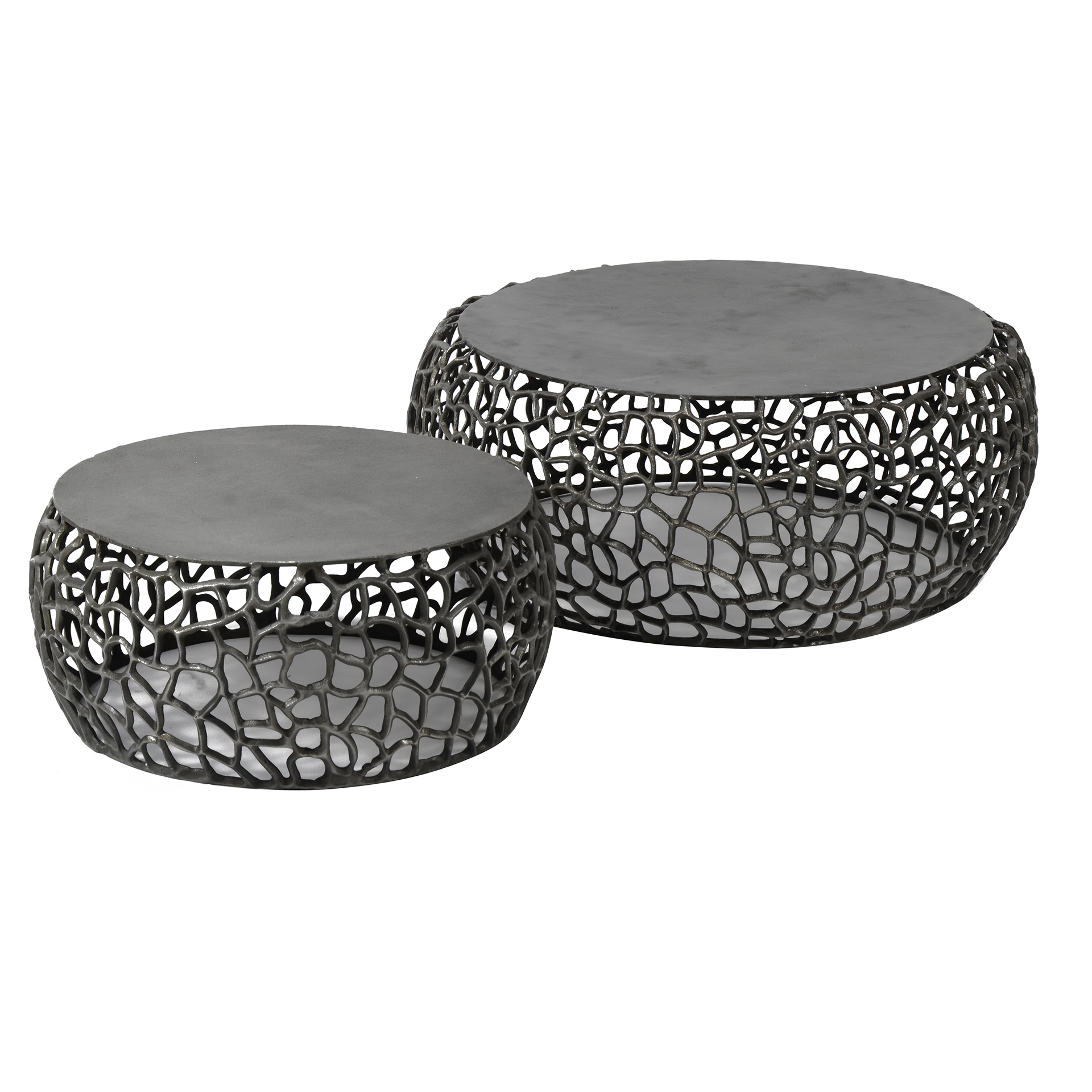Ensemble de tables basses/2 labyrinthes en fonte de sable / Nickel noir