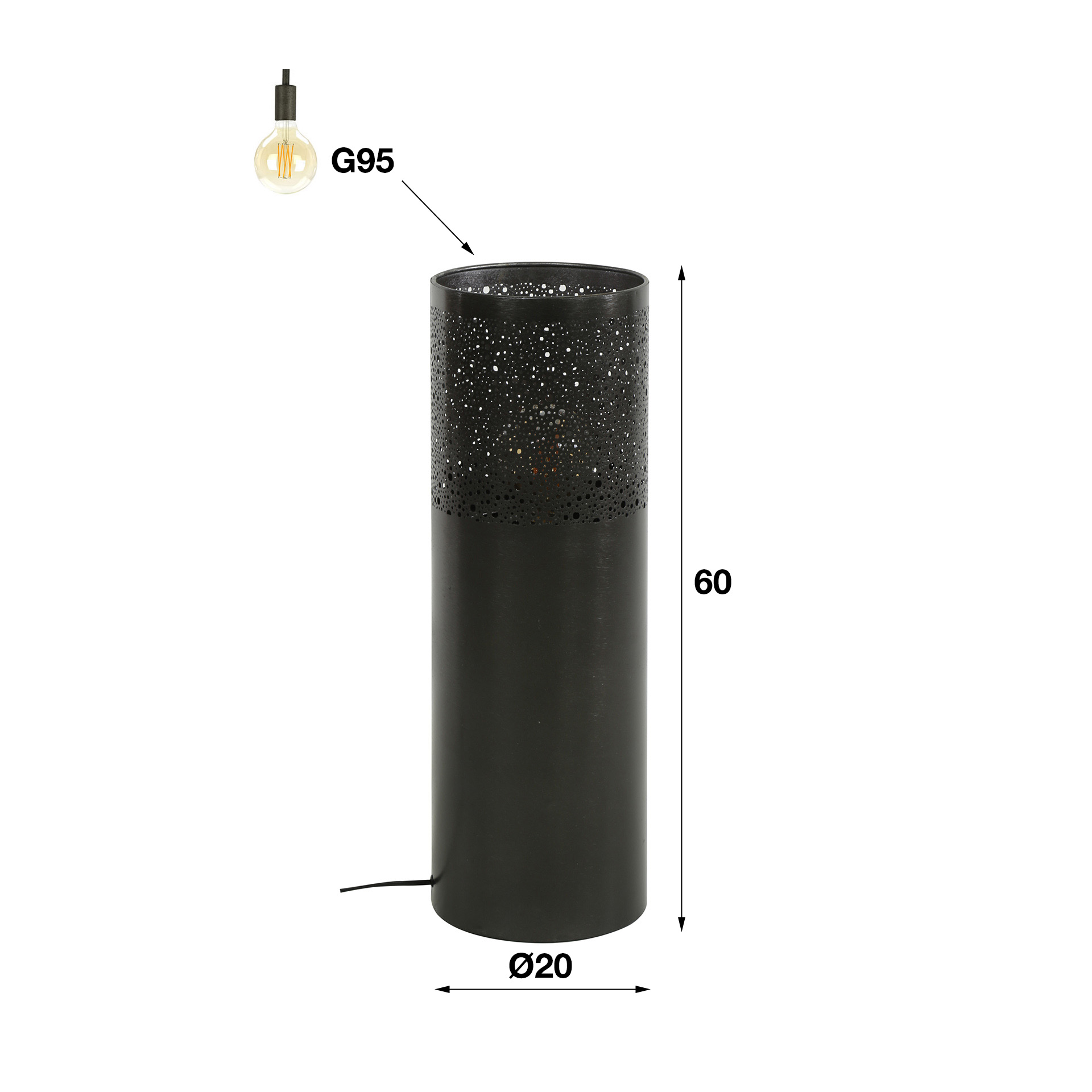 Lampadaire Cylindre Glow 1 lumière 60 cm - Nickel noir