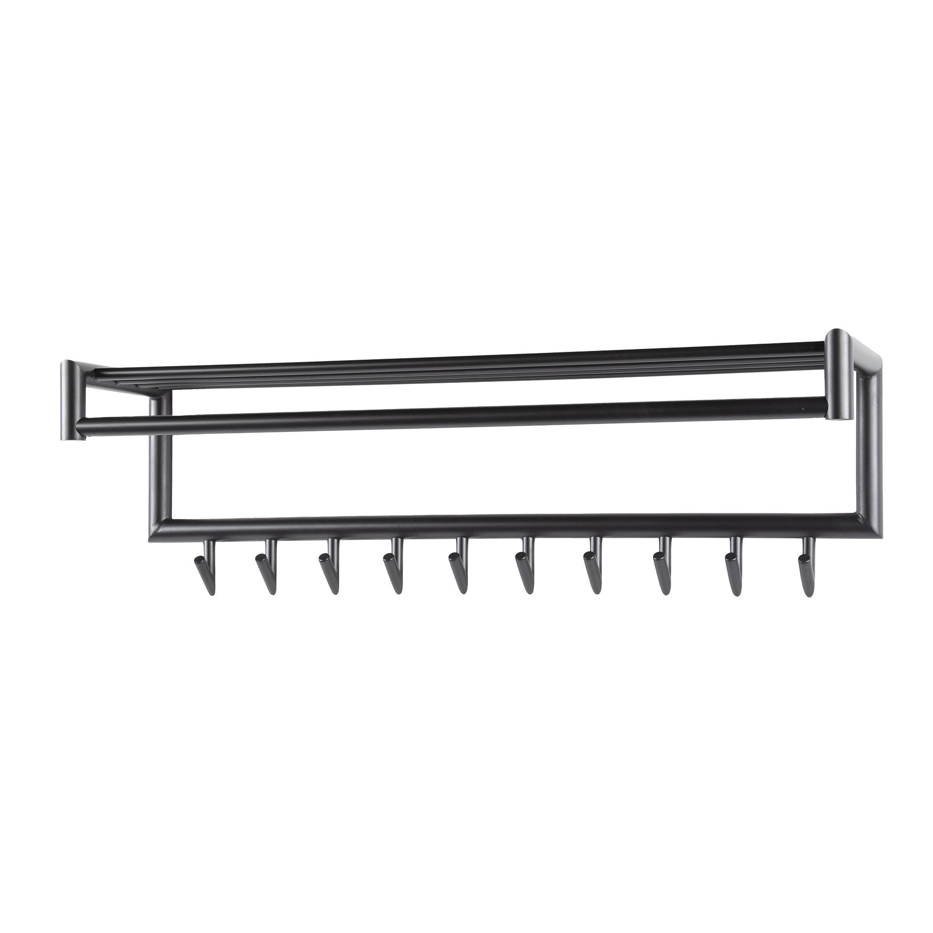 Porte manteau Tubo tringle + étagère à chapeaux 10 patères - Gris foncé mat