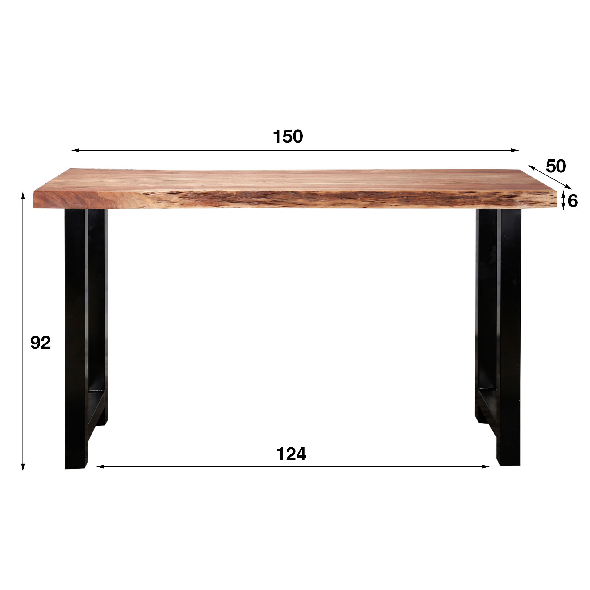 Table de bar tronc d'arbre 150, épaisseur plateau 60 mm / Acacia massif naturel