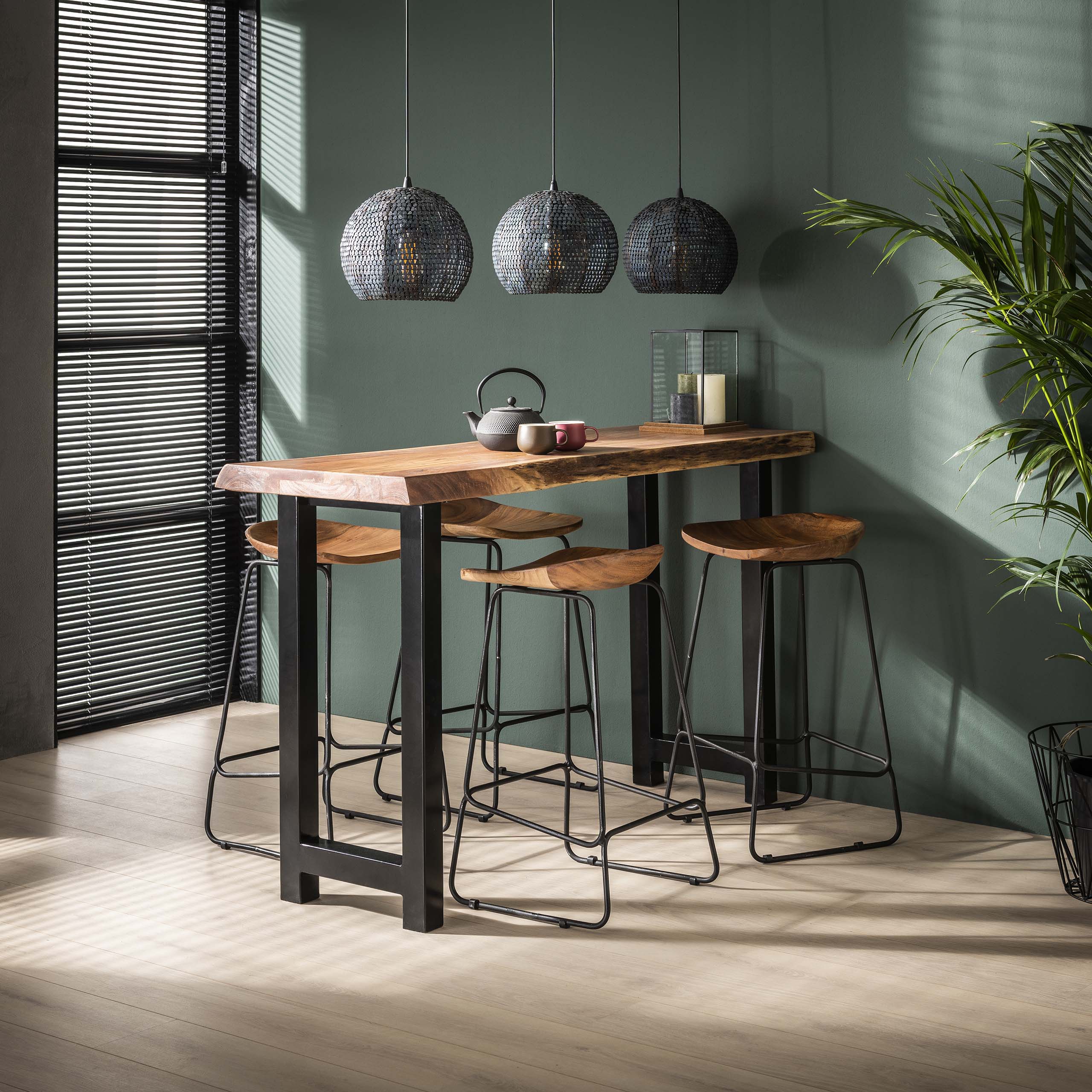 Table de bar tronc d'arbre 150, épaisseur plateau 60 mm / Acacia massif naturel