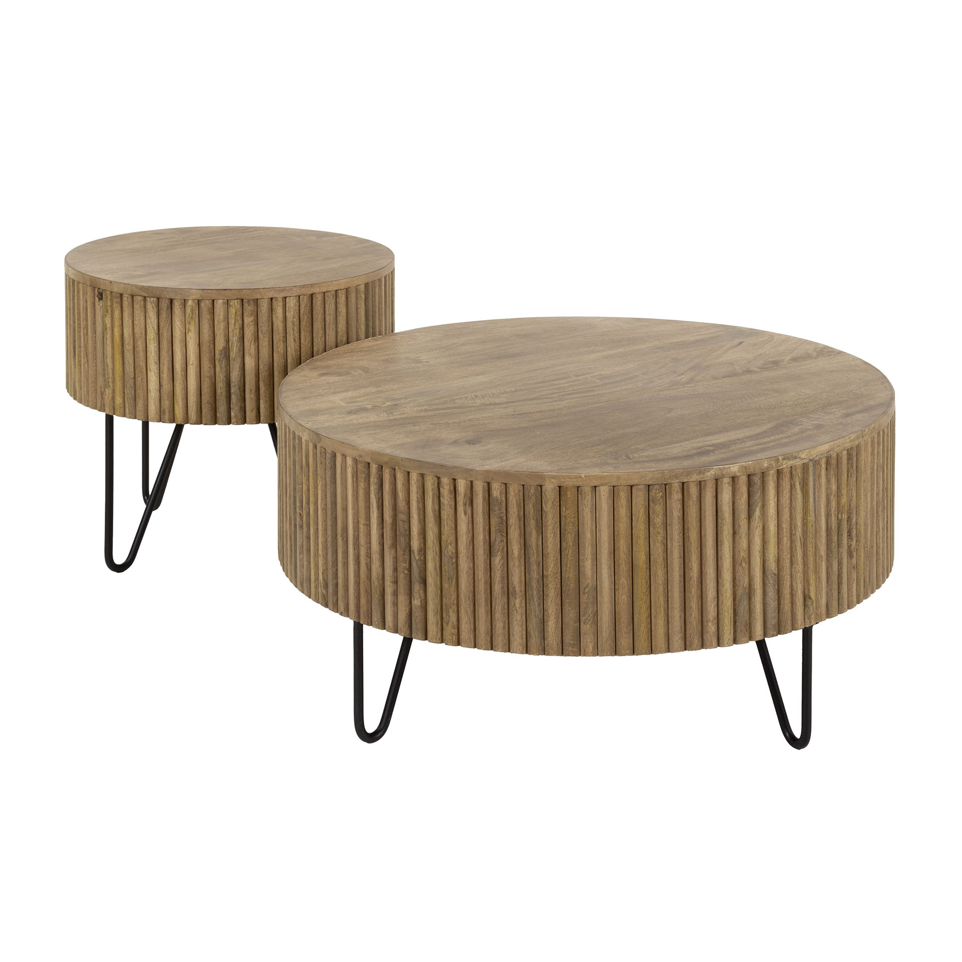 Ensemble table basse/2 vagues rondes / Couleur sable mangue massif