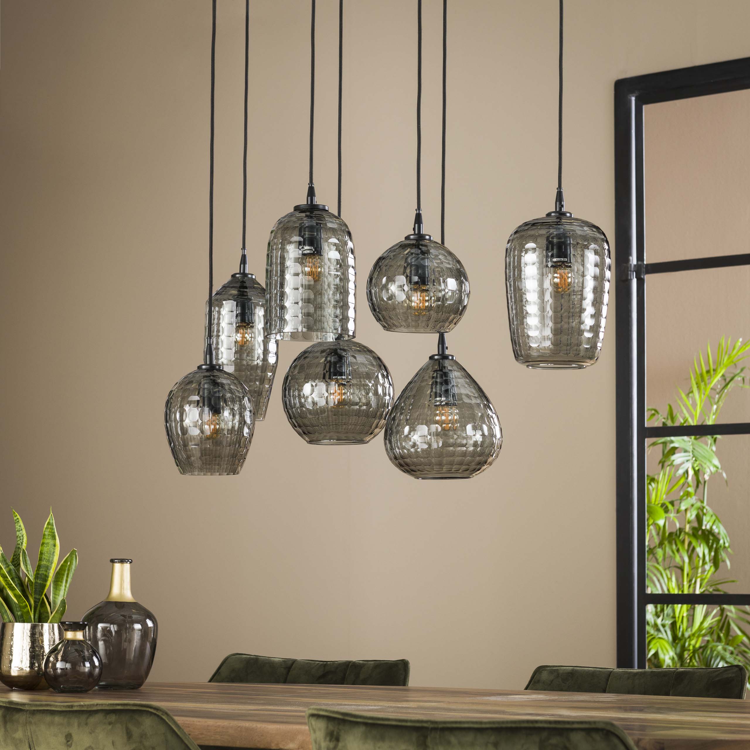 Lampe suspendue Hexagon 4+3 lumières - Verre gris fumé