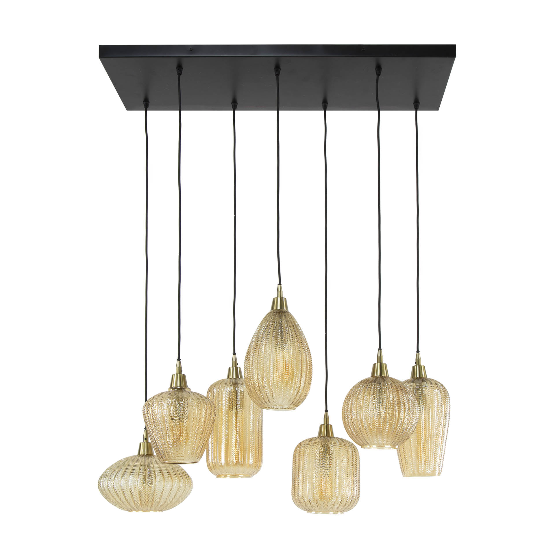 Lampe suspendue 4+3 mélange de motifs en forme de V / Verre ambré