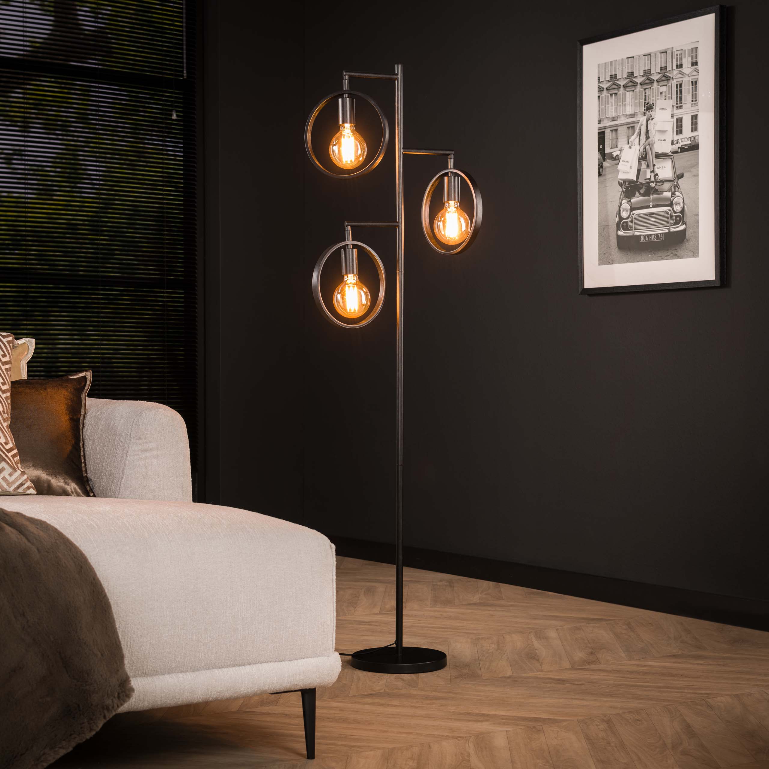 Lampadaire 3L anneau / Charbon