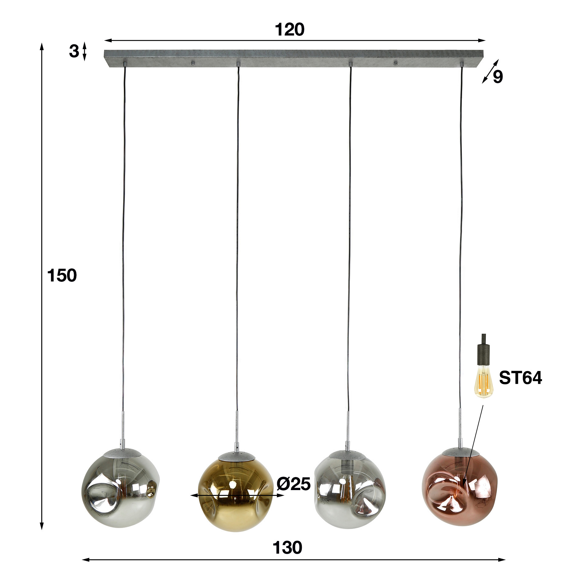 Lampe à suspension 4L stellaire / Vieil argent